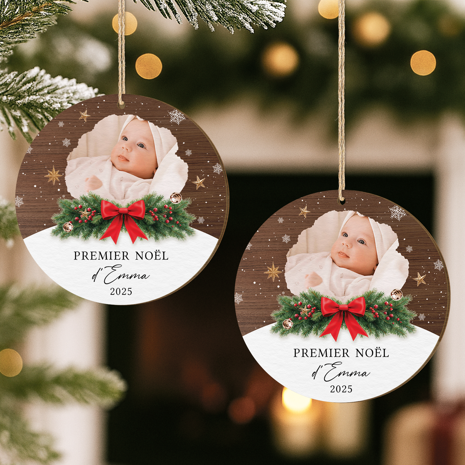 5413OFR2 ornement en bois a 1 couche personnalise avec photo premier noel de bebe 5413okt5k