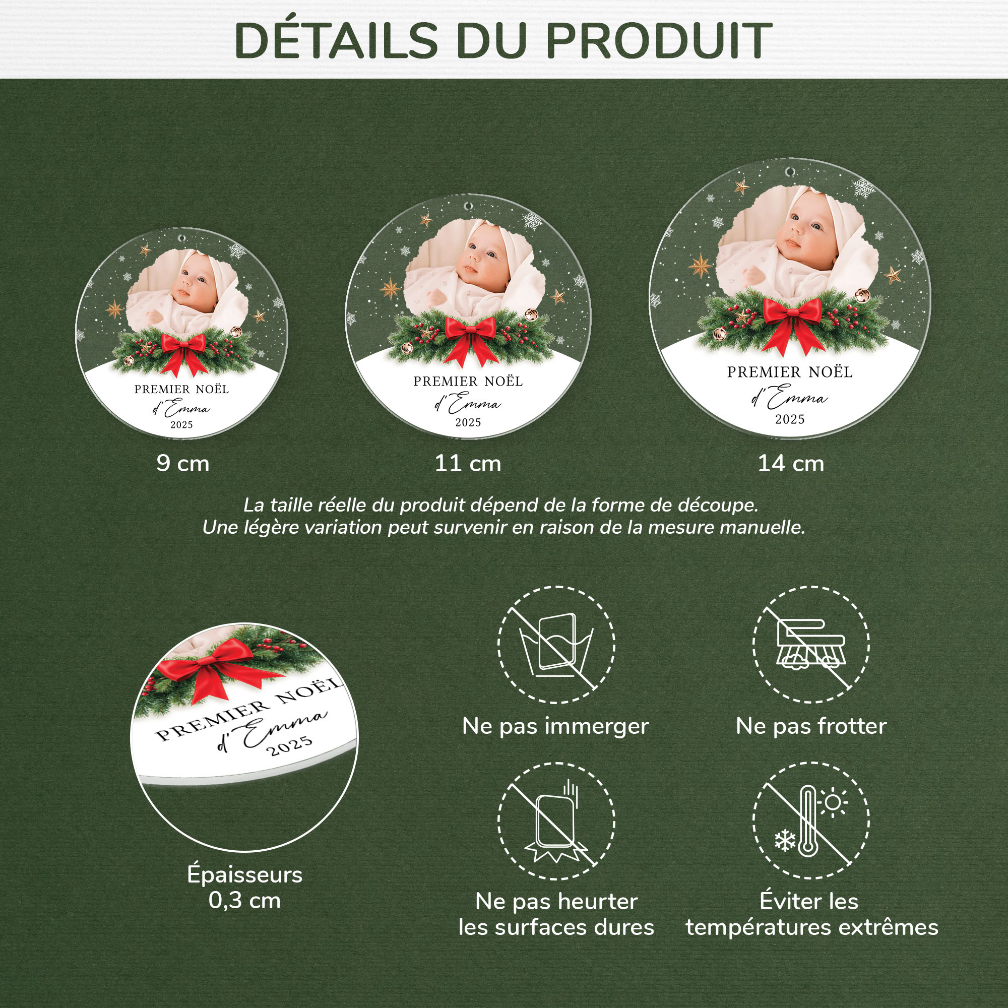 5413OFR3 ornement acrylique personnalise avec photo premier noel de bebe 5413okv0k