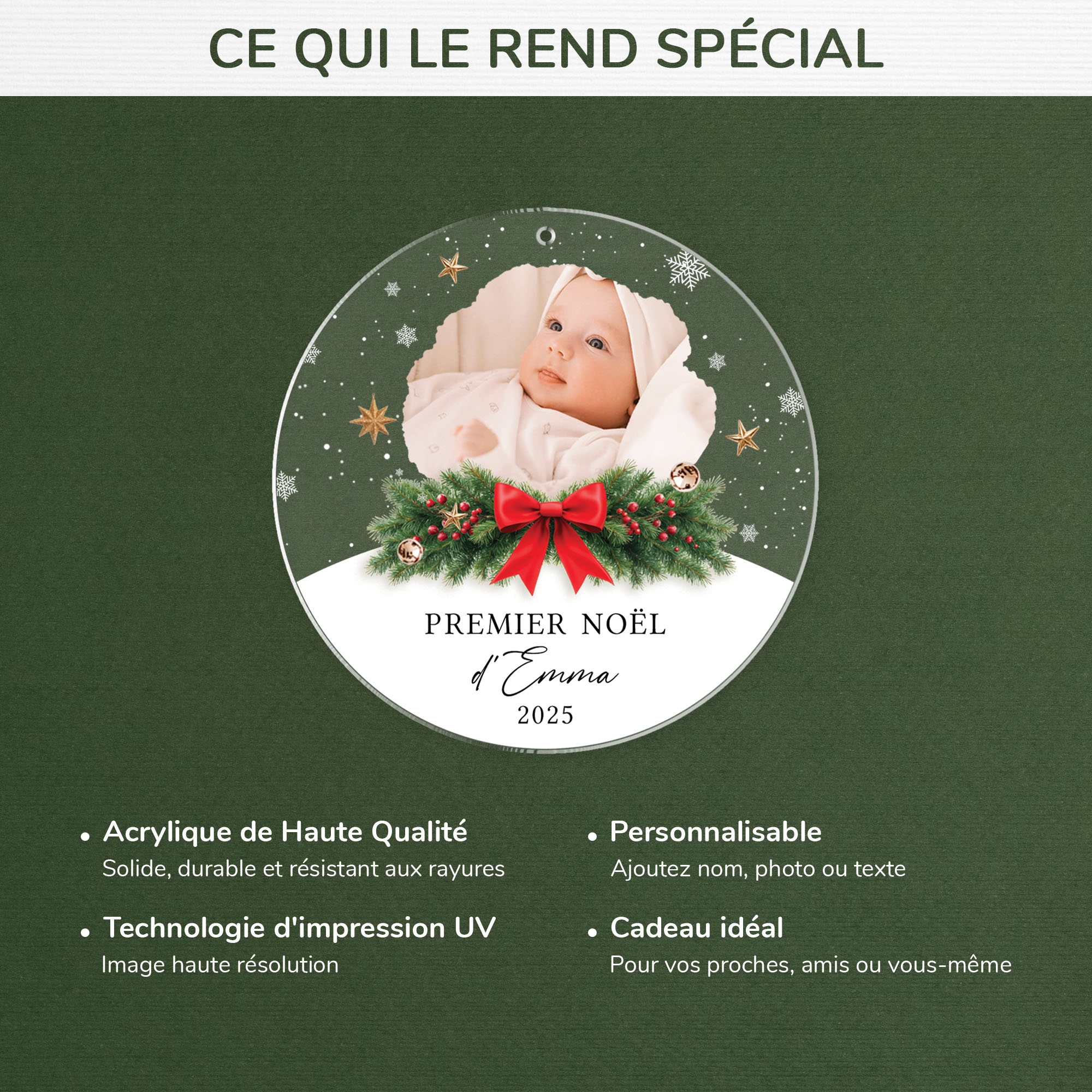 5413OFR4 ornement acrylique personnalise avec photo premier noel de bebe 5413okv0k
