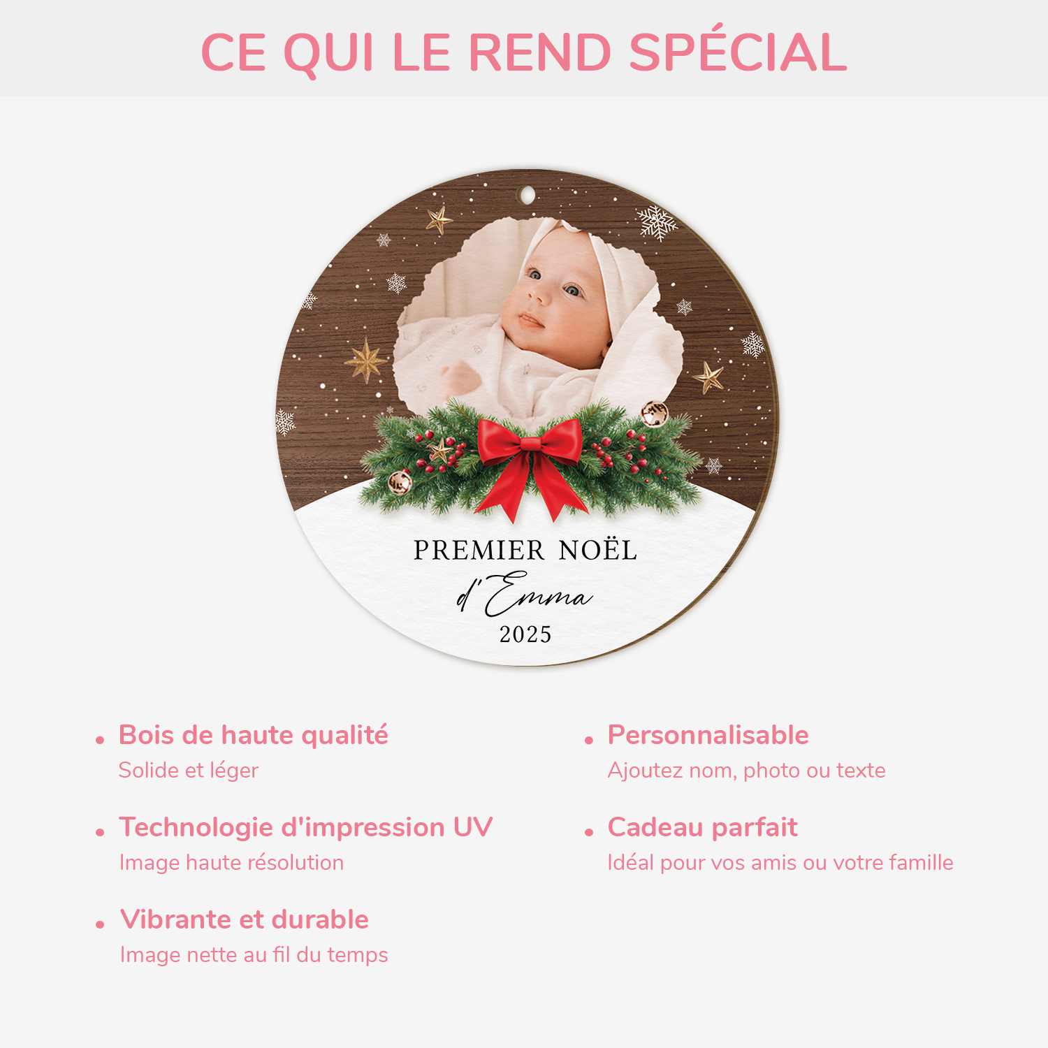 5413OFR4 ornement en bois a 1 couche personnalise avec photo premier noel de bebe 5413okt5k