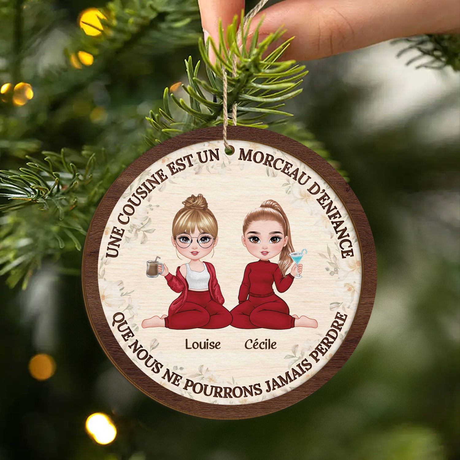 5422OFR2 ornement noel en bois a 2 couches personnalise une cousine est un morceau d_enfance 5422o6taf