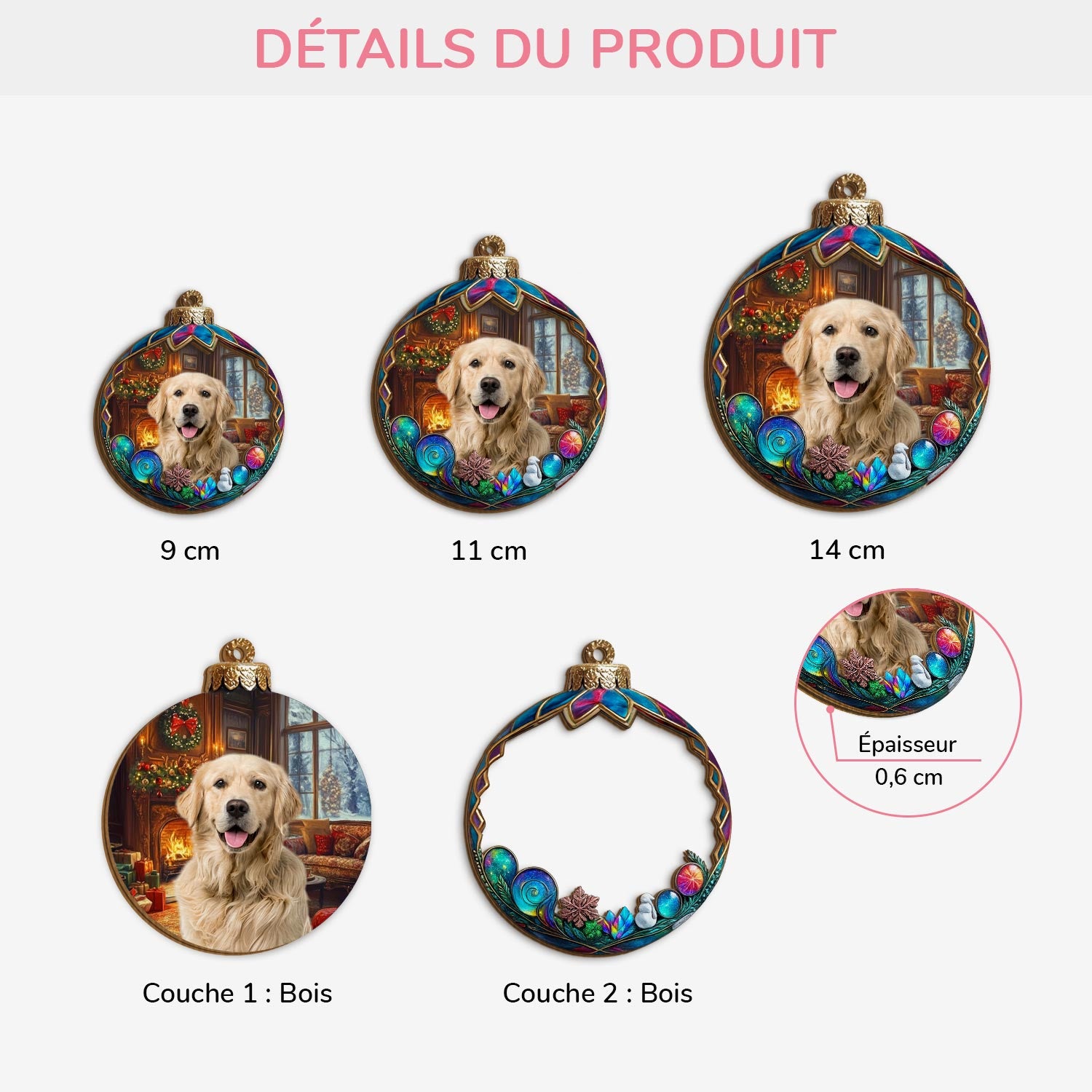 5432OFR3 ornement noel en bois a 2 couches personnalise pour chien mon petit compagnon noel 5432o3uac