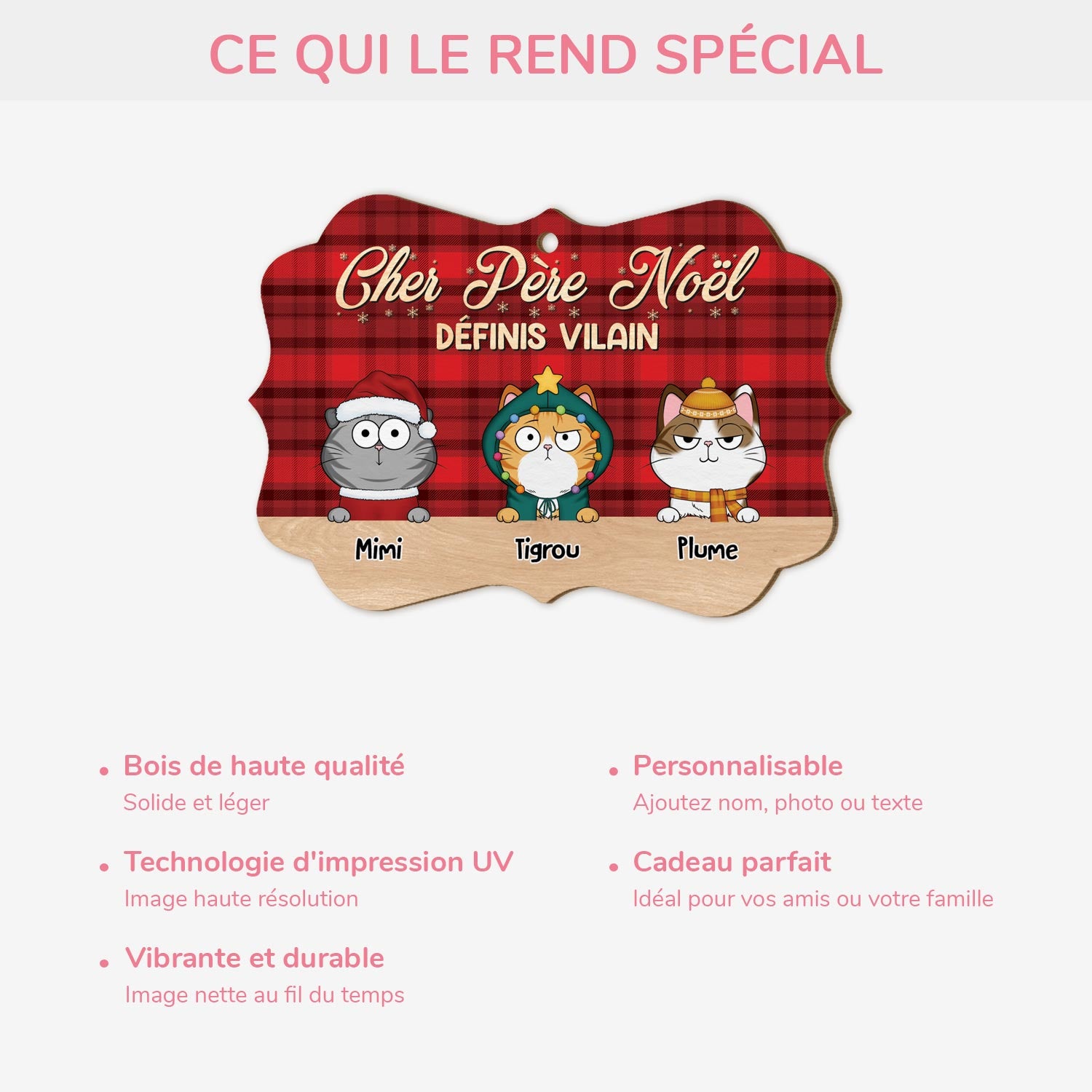 5434OFR4 ornement en bois a 1 couche personnlaise chat cher pere noel definis vilain 5434otlad