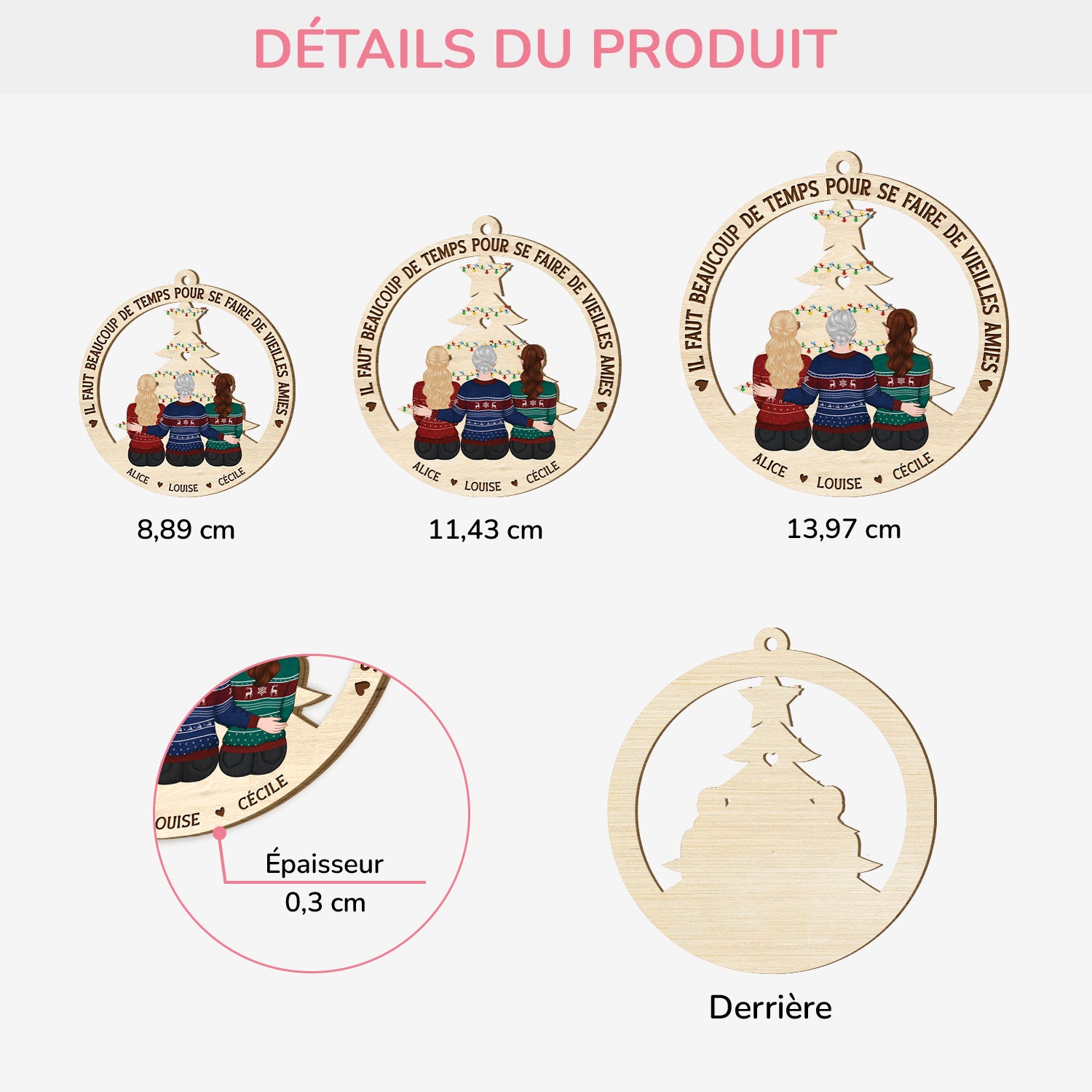 5435OFR3 ornement en bois a 1 couche personnalise une vieille amitie noel 5435o8lnf