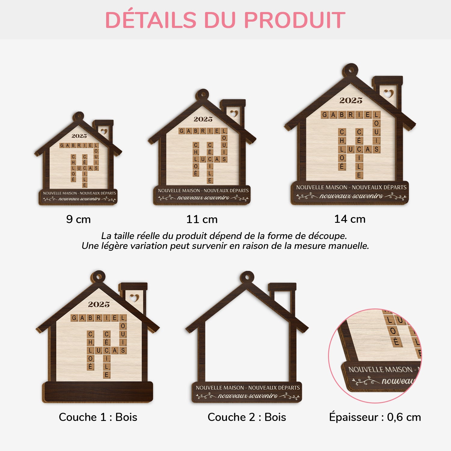 5437OFR3 ornement en bois a 2 couches personnalise avec mots croises nouvelle maison nouveaux departs 5437o3lci