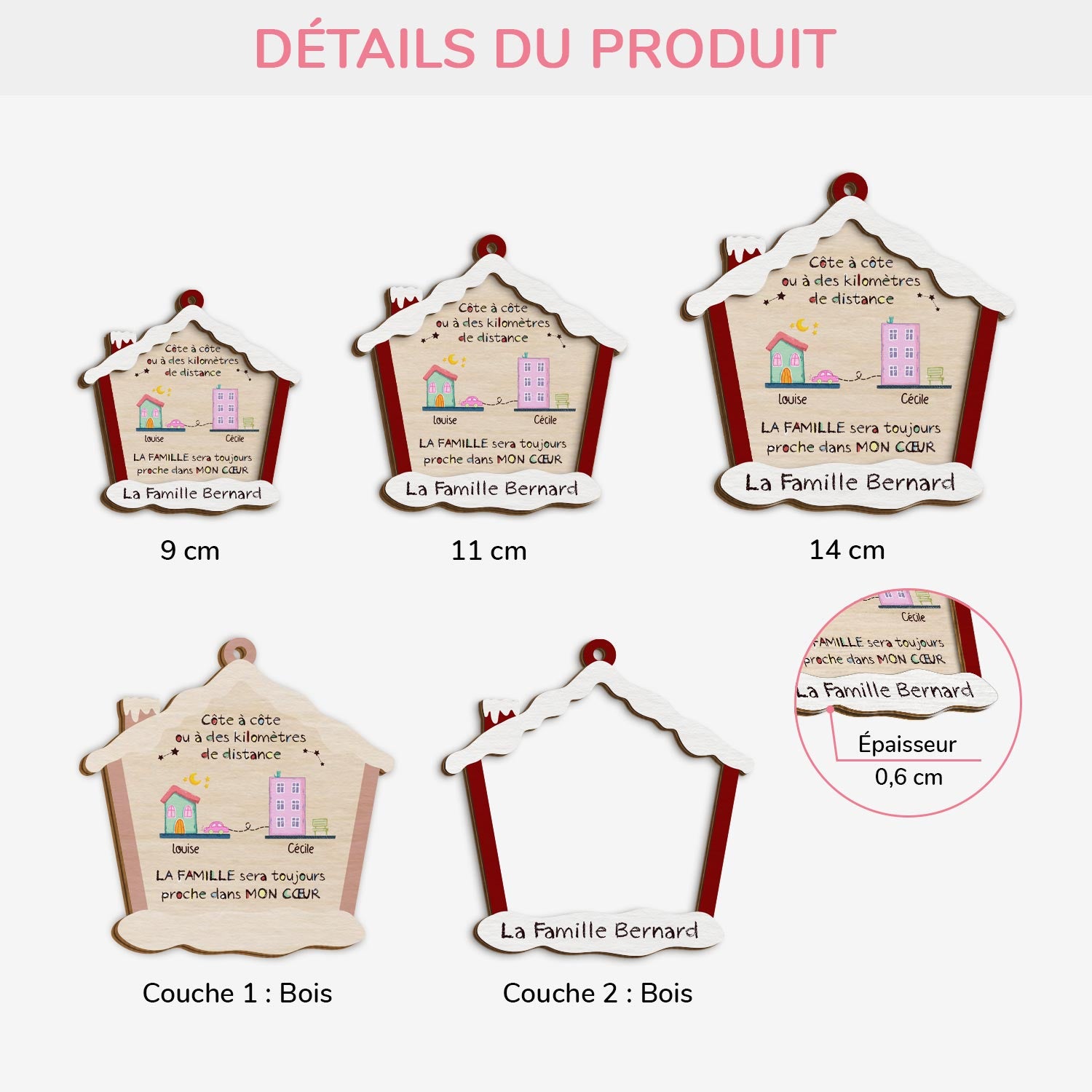 5441OFR3 la famille sera toujours proche dans mon coeur ornement en bois a 2 couches personnalise 5441otvai