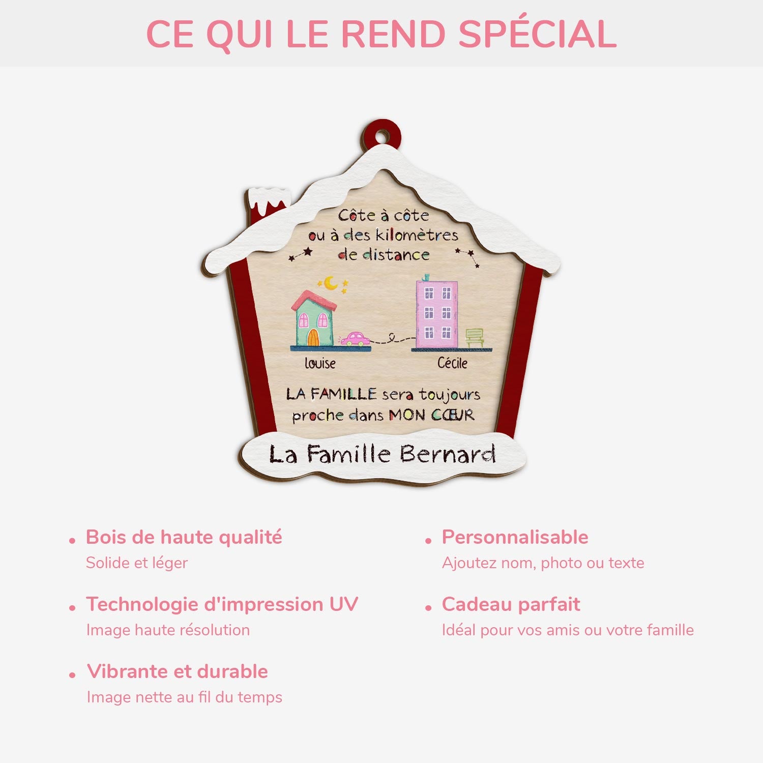 5441OFR4 la famille sera toujours proche dans mon coeur ornement en bois a 2 couches personnalise 5441otvai