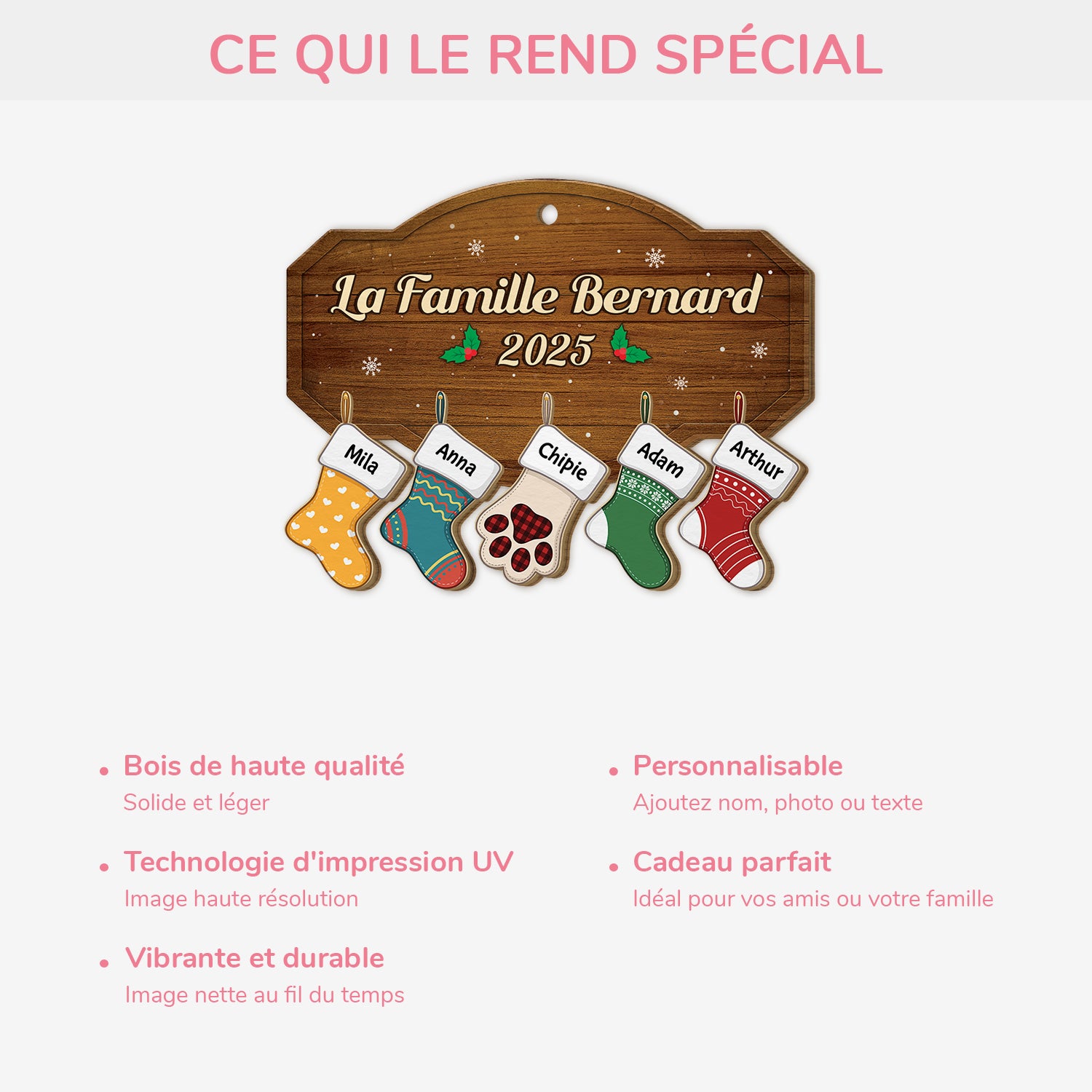 5454OFR4 ornement en bois a 1 couche personnalise notre famille noel chaussettes patte 5454otqci