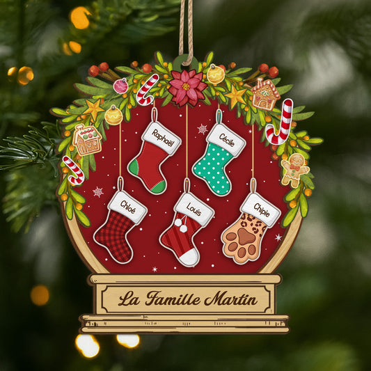 5455OFR1 ornement en bois a 2 couches personnalise notre famille noel boule a neige 5455otqqi
