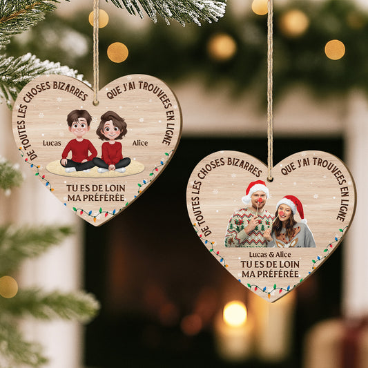 5456OFR2 ornement en bois a 1 couche personnalise noel pour couple photo tu es de loin ma preferee 5456okumg