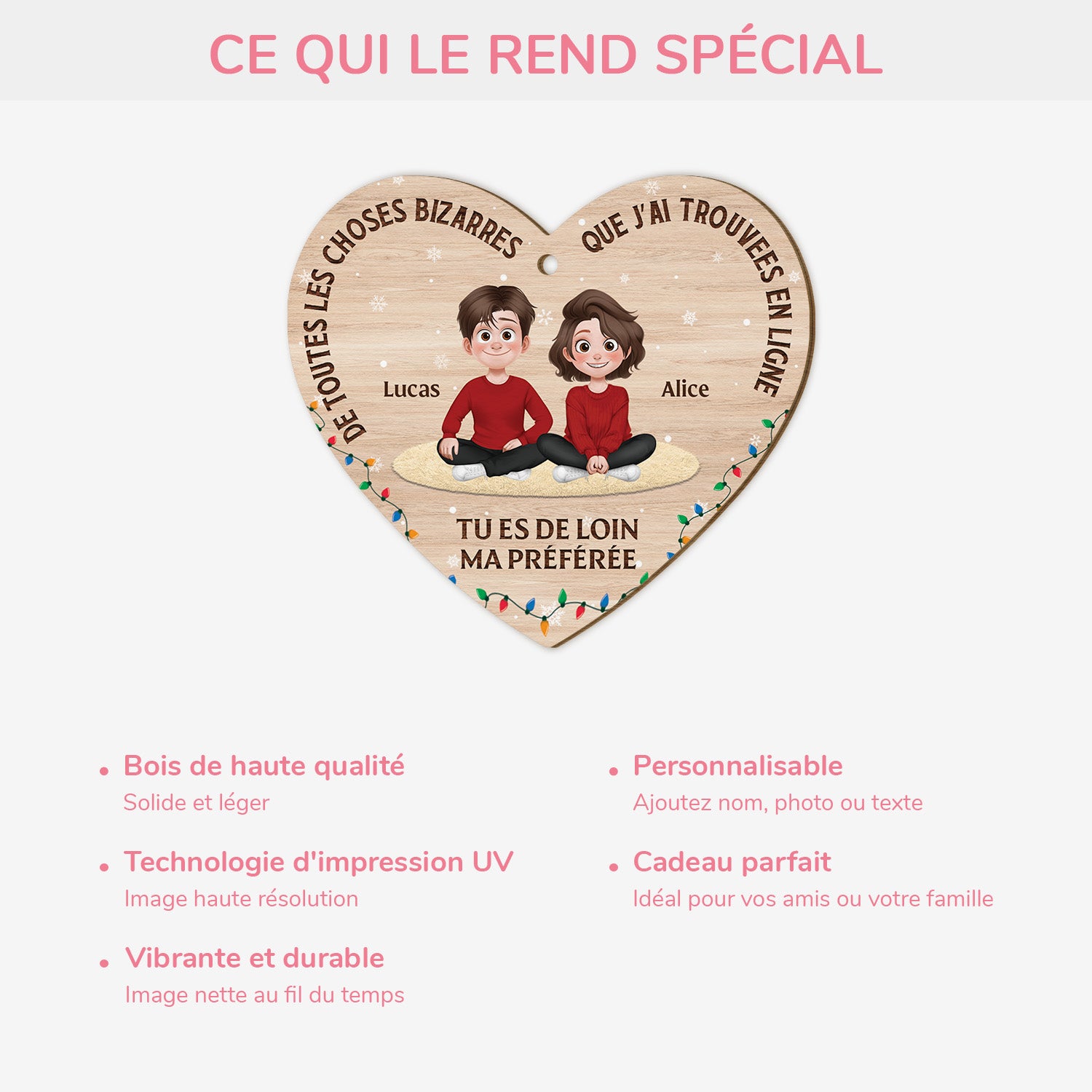 5456OFR4 ornement en bois a 1 couche personnalise noel pour couple photo tu es de loin ma preferee 5456okumg