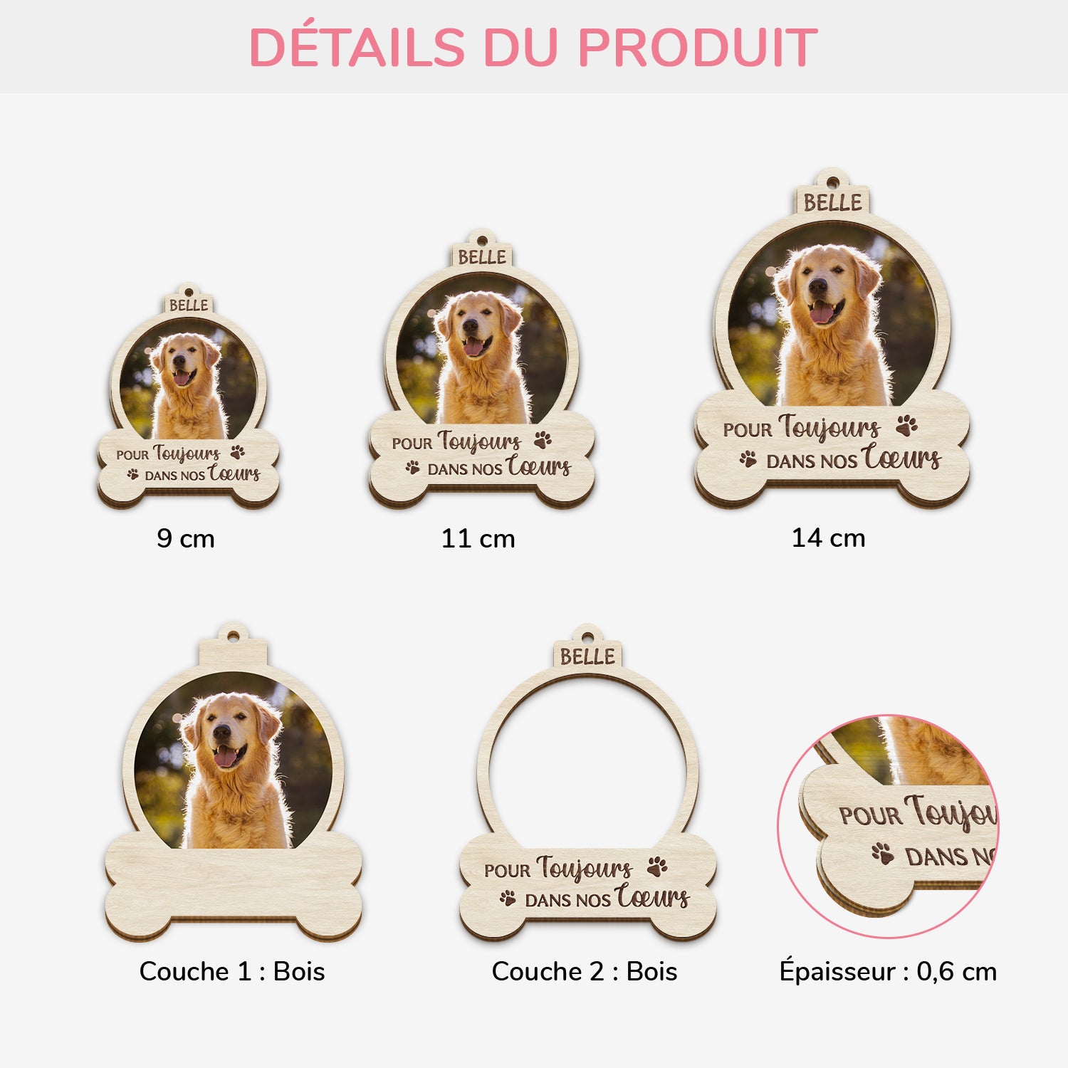 5458OFR3 ornement en bois a 2 couches personnalise pour toujours dans nos coeurs chien 5458o8qzc