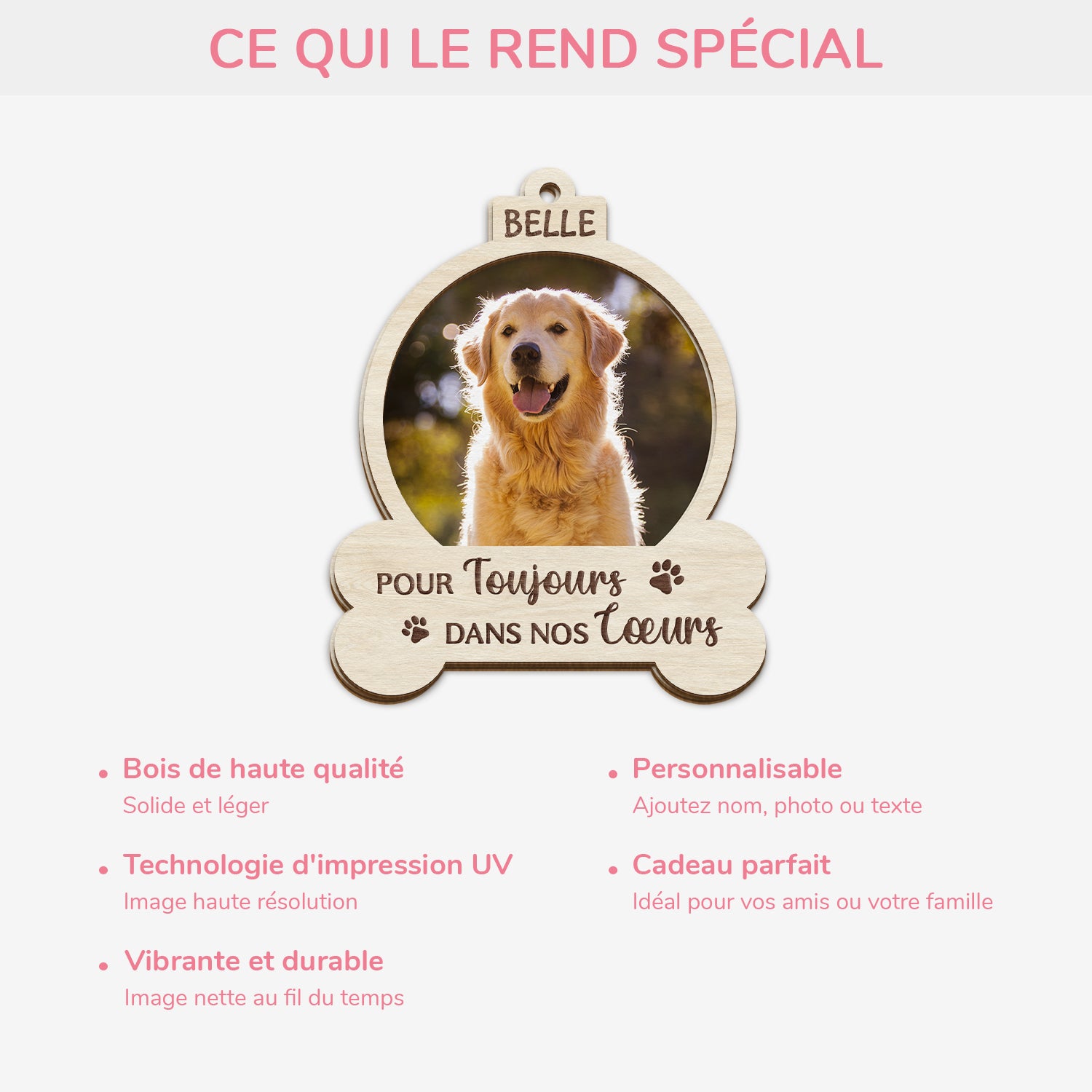 5458OFR4 ornement en bois a 2 couches personnalise pour toujours dans nos coeurs chien 5458o8qzc