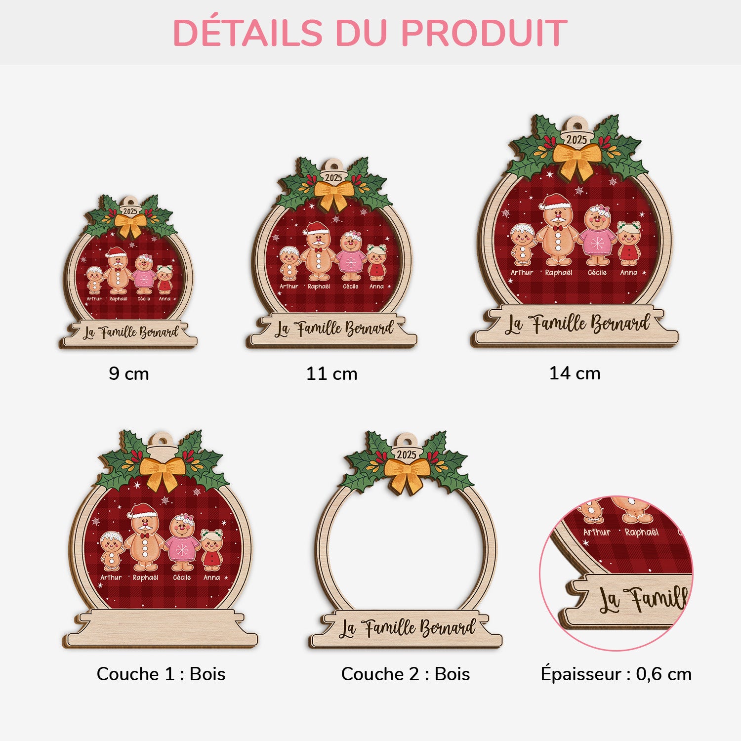 5462OFR3 ornement noel en bois a 2 couches personnalise notre famille bonhomme de pain depices 5462ottqi