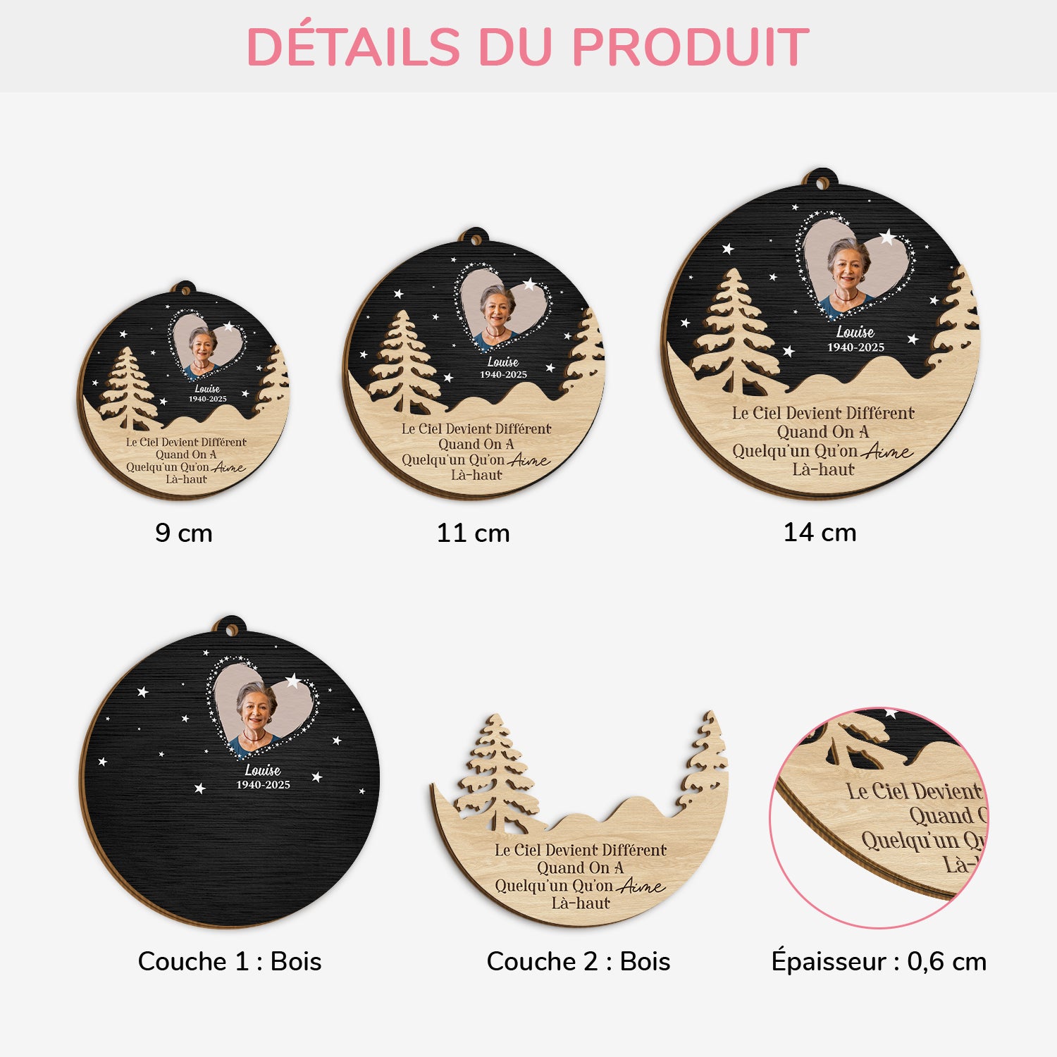 5463OFR3 ornement en bois a 3 couches personnalise commemoratif avec photo le ciel devient different 5463otqca