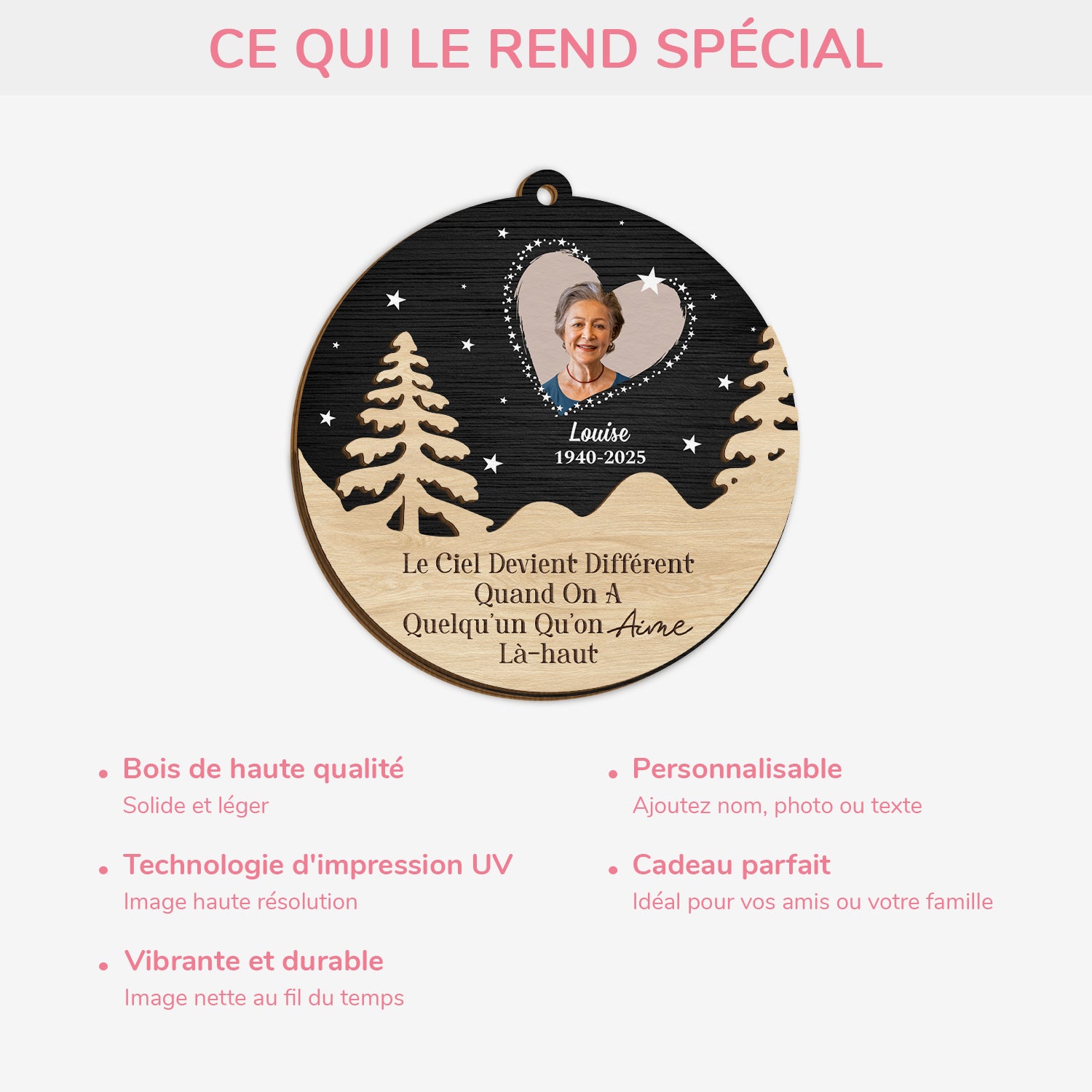 5463OFR4 ornement en bois a 3 couches personnalise commemoratif avec photo le ciel devient different 5463otqca