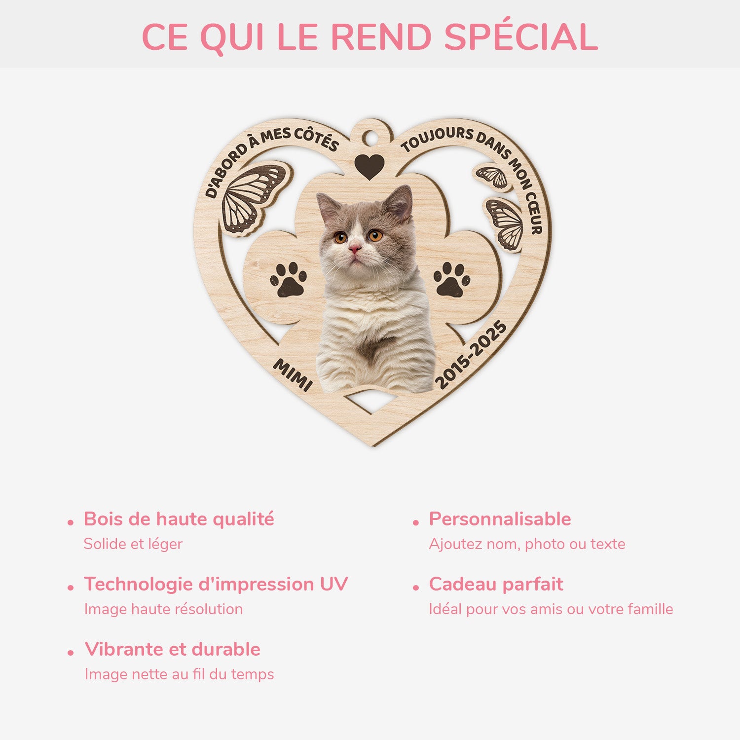 5466OFR4 ornement en bois a 1 couche personnalise chat toujours dans mon coeur 5466otttd