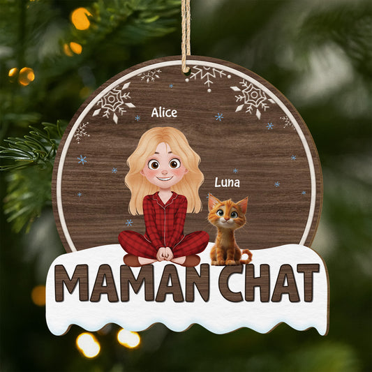 5483OFR1 ornement noel en bois a 1 couche personnalise maman chat 5483okhad