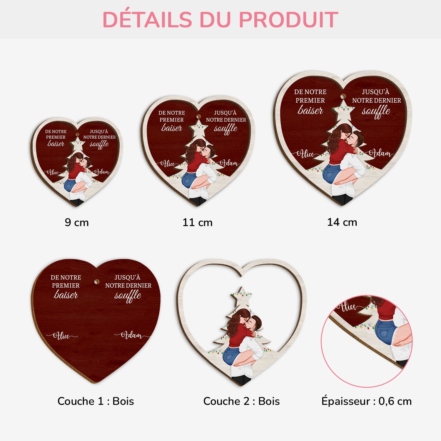5485OFR3 ornement noel en bois a 2 couches couple personnalise de notre premier baiser 5485okqng