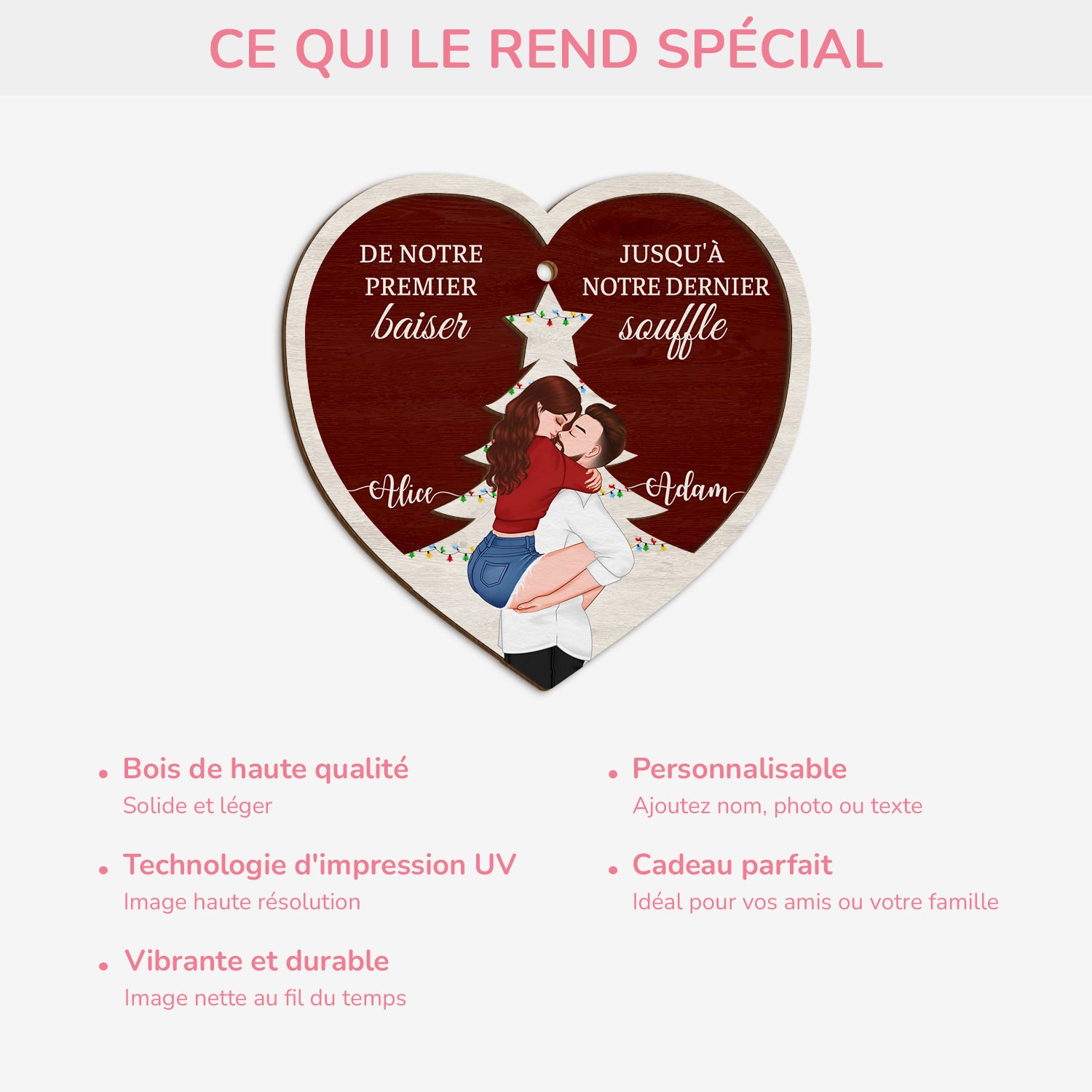 5485OFR4 ornement noel en bois a 2 couches couple personnalise de notre premier baiser 5485okqng