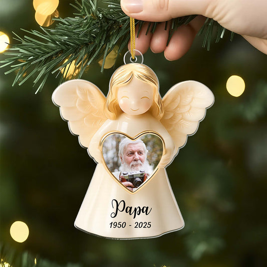 5489OFR2 ornement noel en acrylique maman commemoratif personnalise avec photo ange avec coeur 5489o6qna