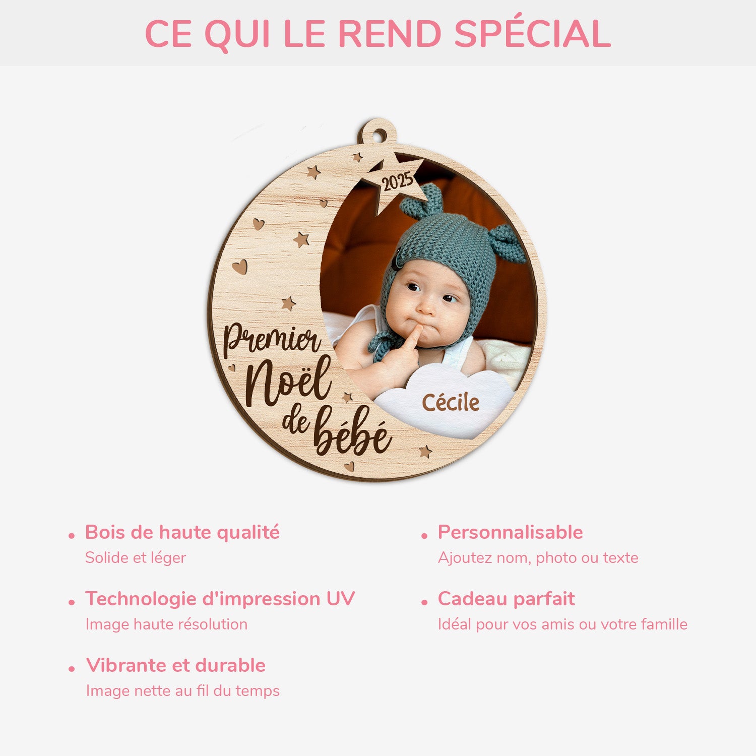 5493OFR4 ornement noel en bois a 2 couches personnalise avec photo premier noel de bebe 5493o6lqa