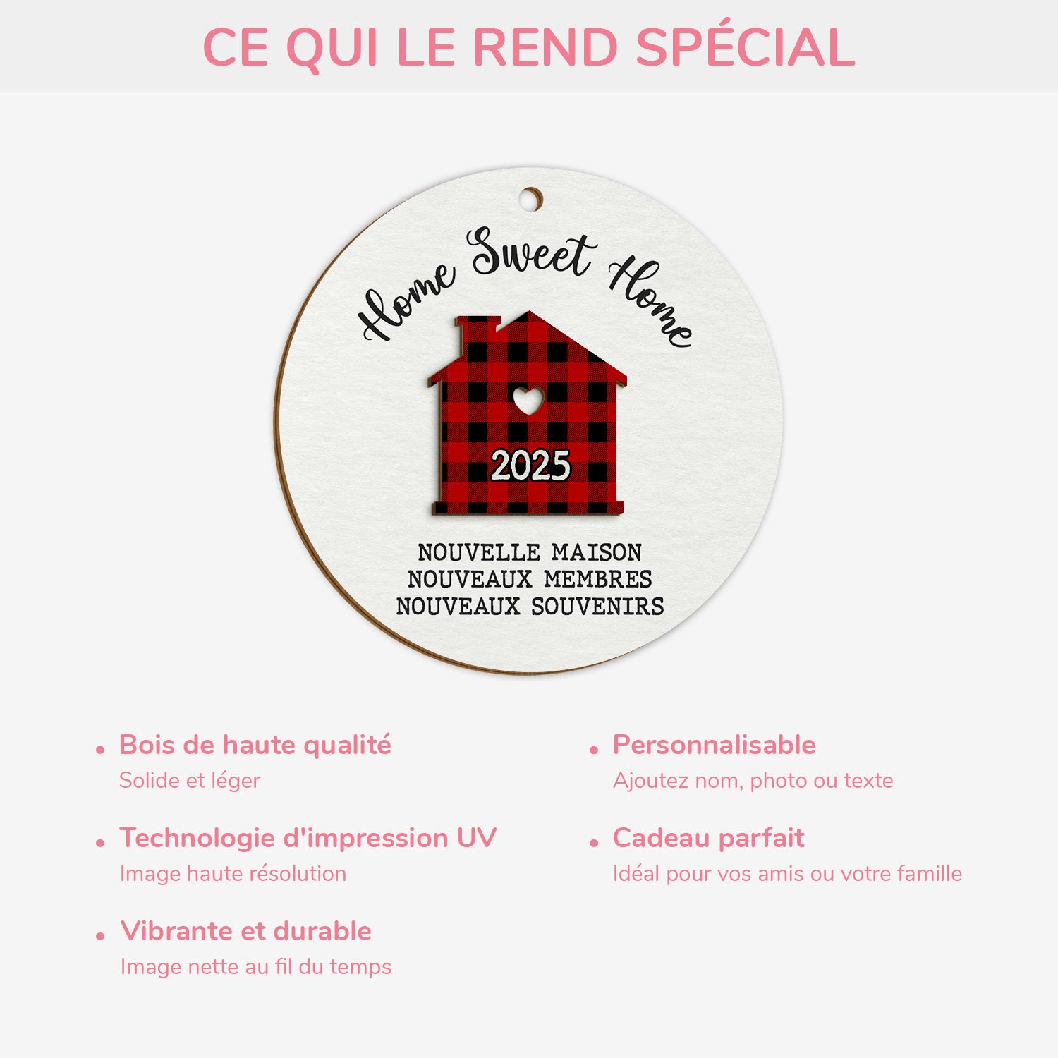 5499QFR4 ornement noel en bois a 2 couches personnalise famille home sweet home blanc et noir 5499q6tai