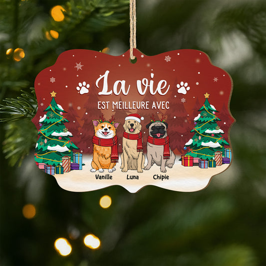 5511OFR1 ornement noel en bois a 2 couches personnalise la vie est meilleure avec un chien 5511otlmc