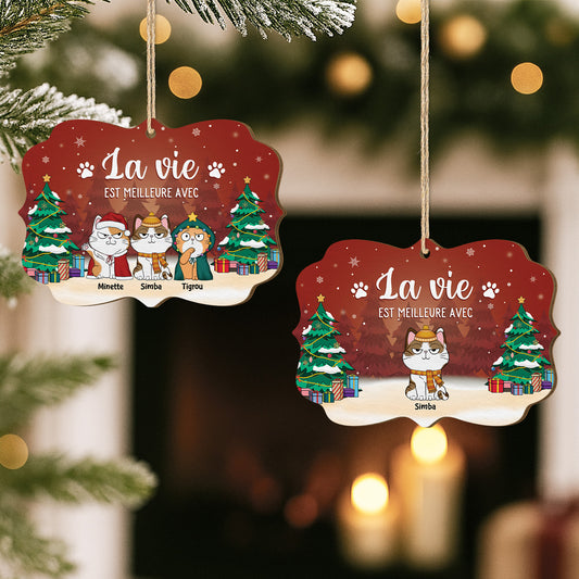 5511OFR2 ornement noel en bois a 2 couches personnalise la vie est meilleure avec un chat 5511otlmd