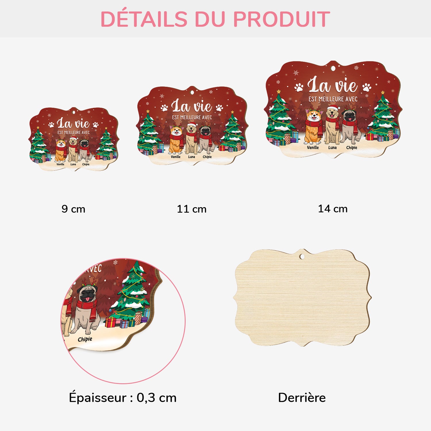 5511OFR3 ornement noel en bois a 2 couches personnalise la vie est meilleure avec un chien 5511otlmc