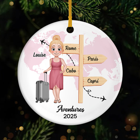 5515OFR1 ornement noel ceramique personnalise voyage femme mes aventures 5515okvnr