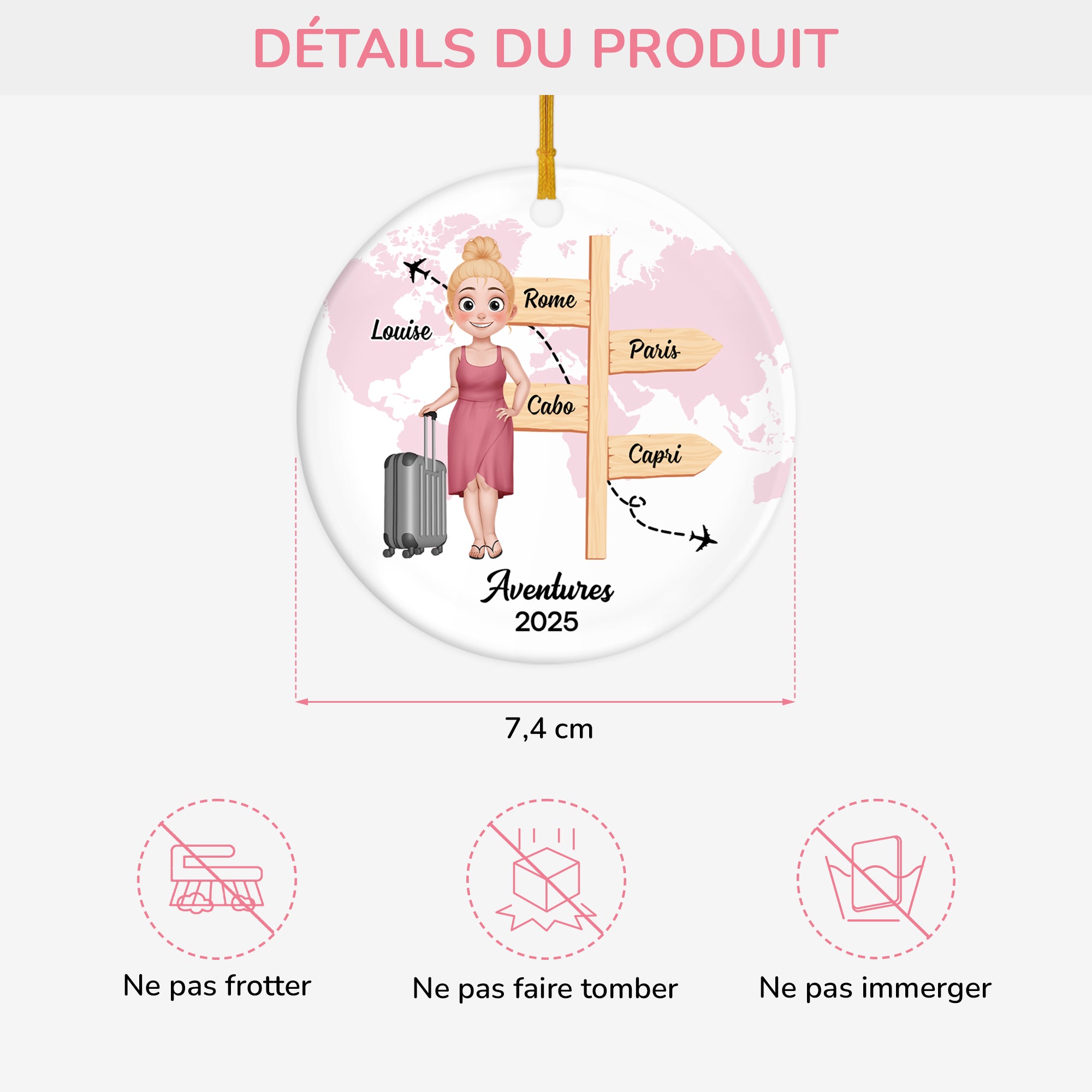 5515OFR3 ornement noel ceramique personnalise voyage femme mes aventures 5515okvnr