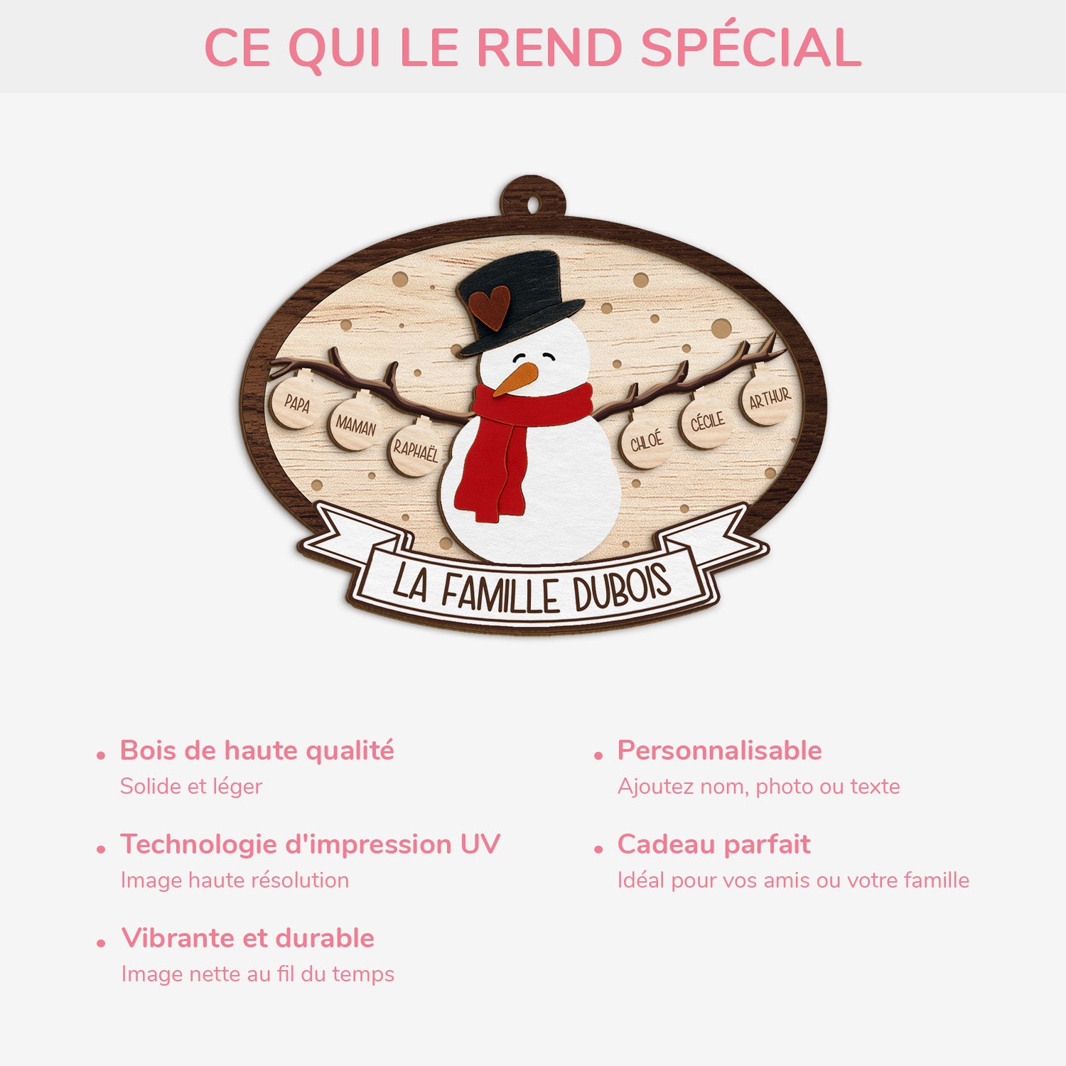 5521OFR4 ornement noel en bois a 2 couches personnalise famille notre bonhomme de neige 5521ottqi