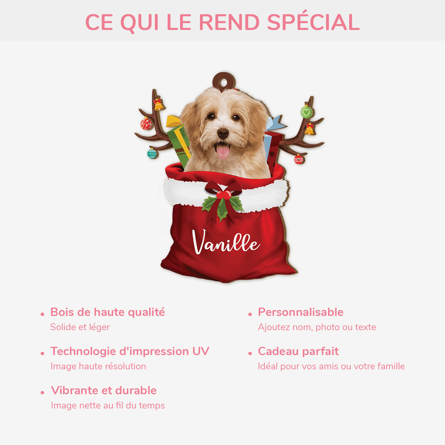 5522OFR4 ornement noel en bois a 1 couche personnalise chien meilleur cadeau de noel chien 5522o8lac