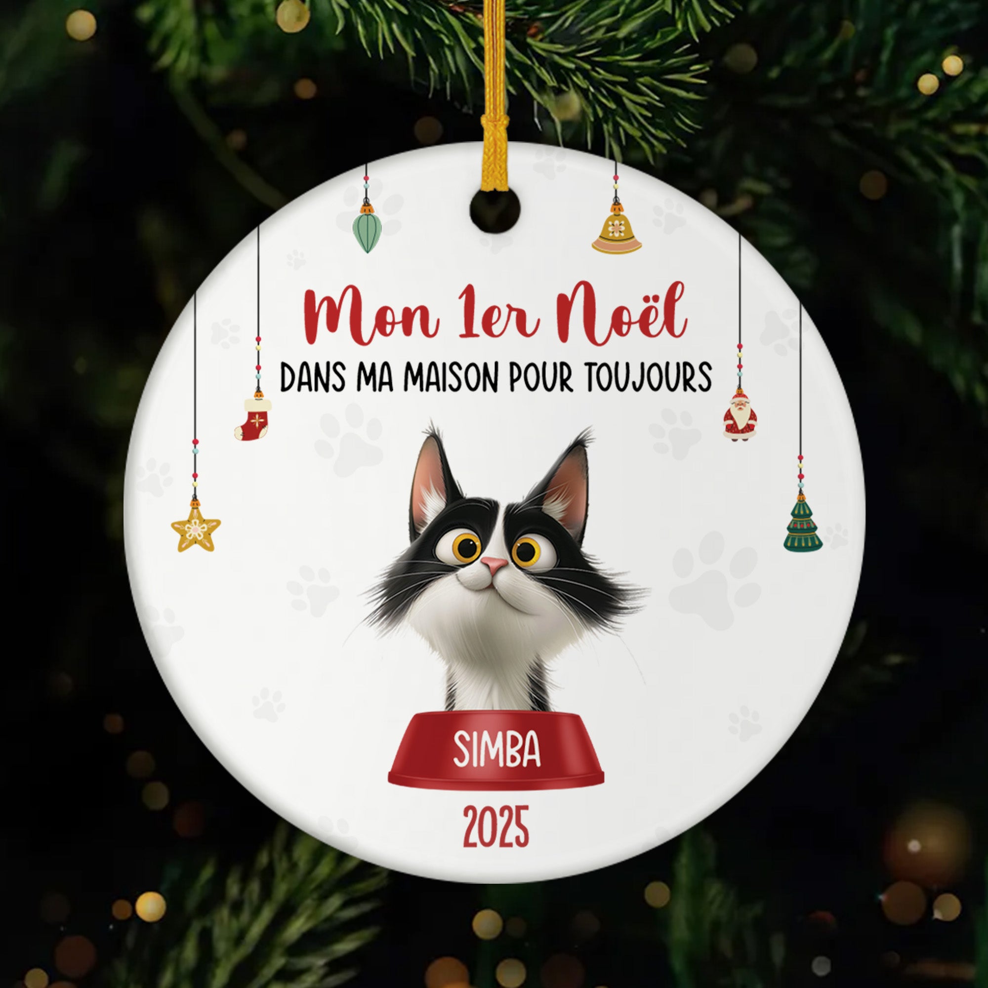 5526OFR1 ornement noel ceramique personnalise chat chat premier noel dans ma maison 5526o8und