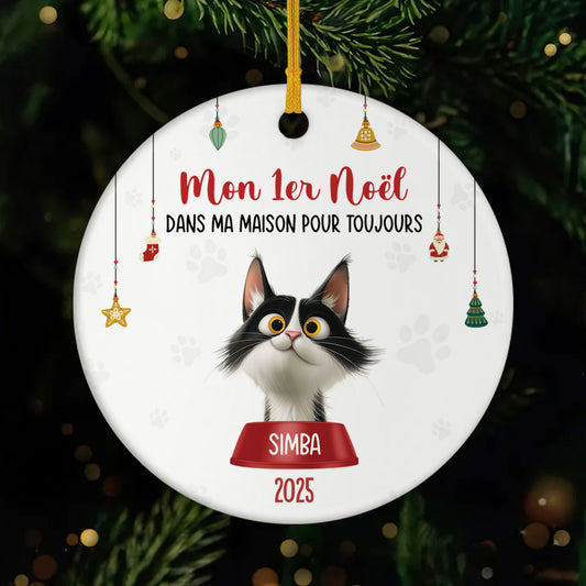 5526OFR1 ornement noel ceramique personnalise chat chat premier noel dans ma maison 5526o8und