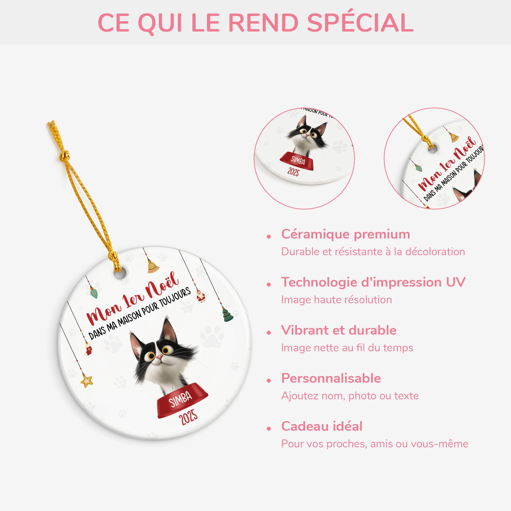 5526OFR4 ornement noel ceramique personnalise chat chat premier noel dans ma maison 5526o8und
