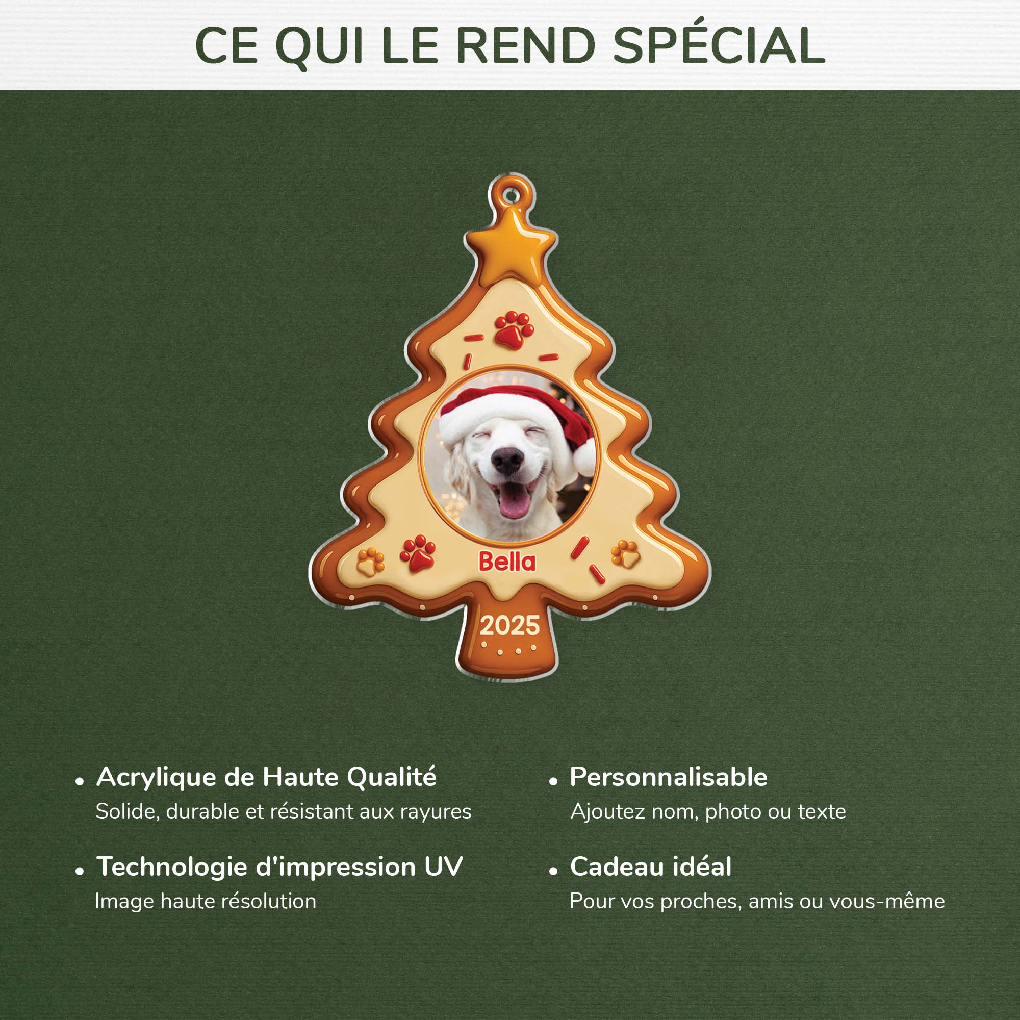 5531OFR4 ornement noel en acrylique personnalise biscuit sapin chien 5531o3lac