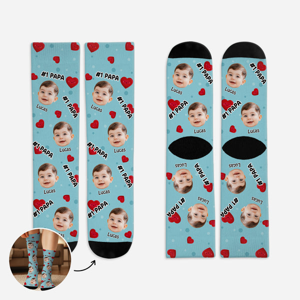 Chaussettes Personnalisées Avec Photo - Chaussettes Kiss Visage Personnalisé Cadeau Original Fête Des Pères