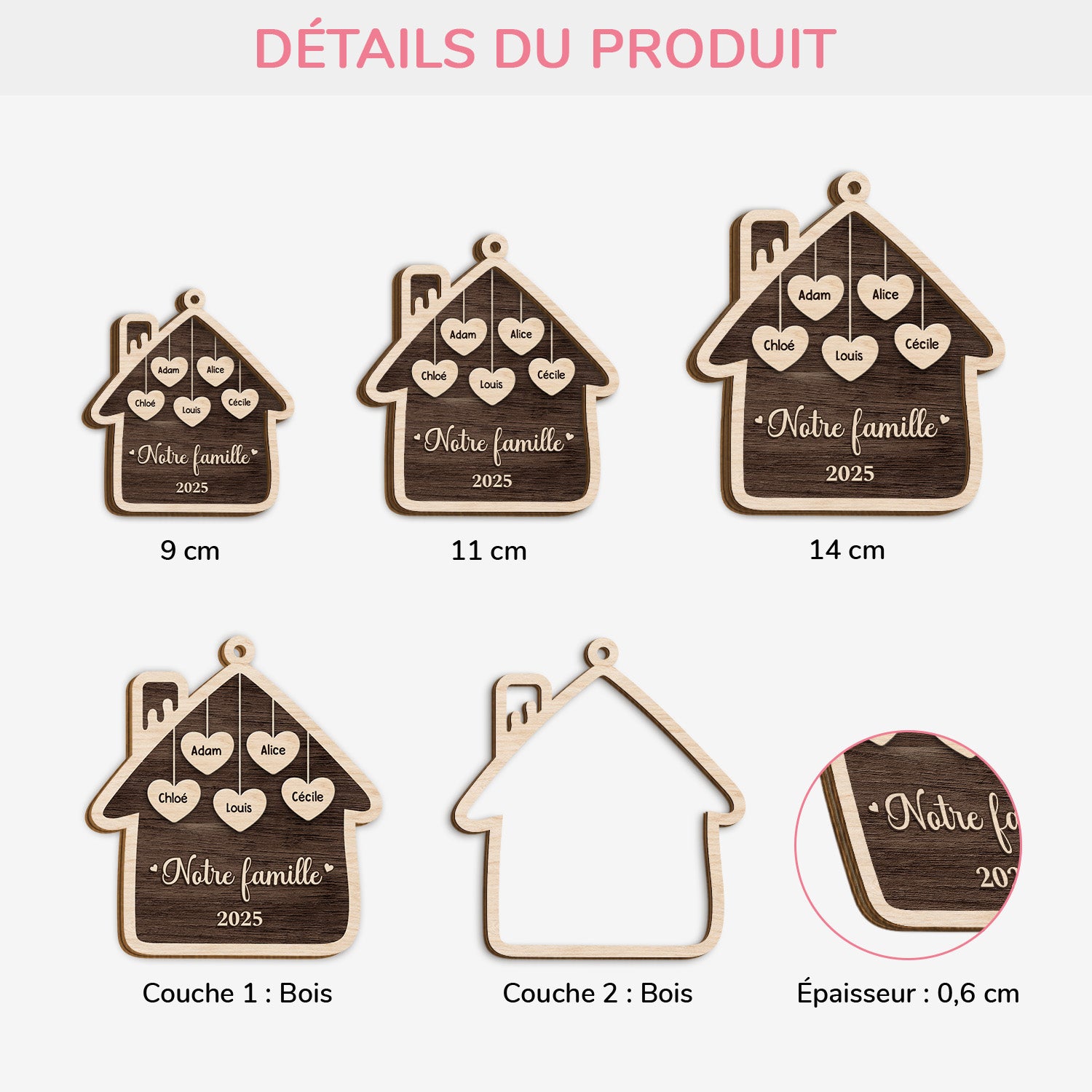 5543OFR3 ornement en bois a 2 couches personnalise famille notre maison de famille 5543o8lti