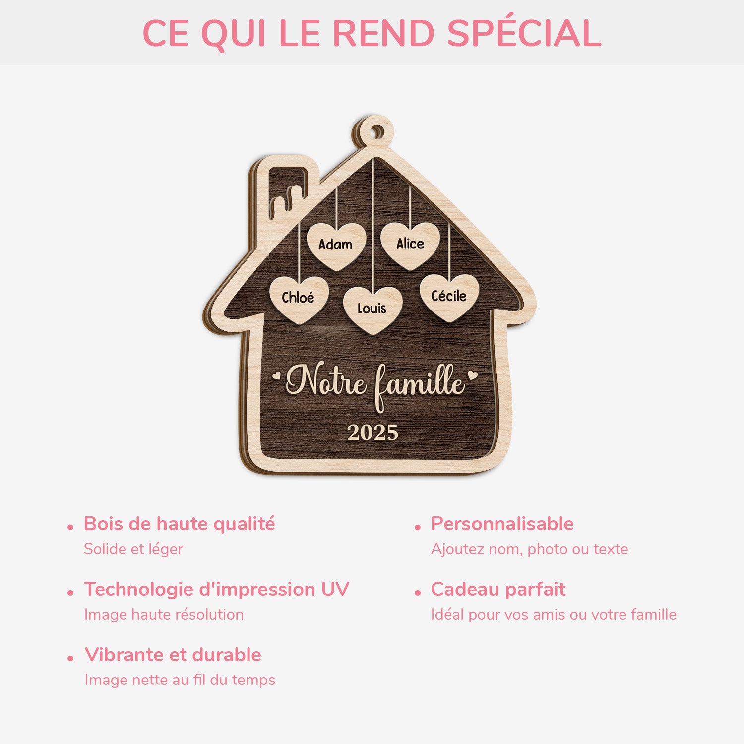5543OFR4 ornement en bois a 2 couches personnalise famille notre maison de famille 5543o8lti