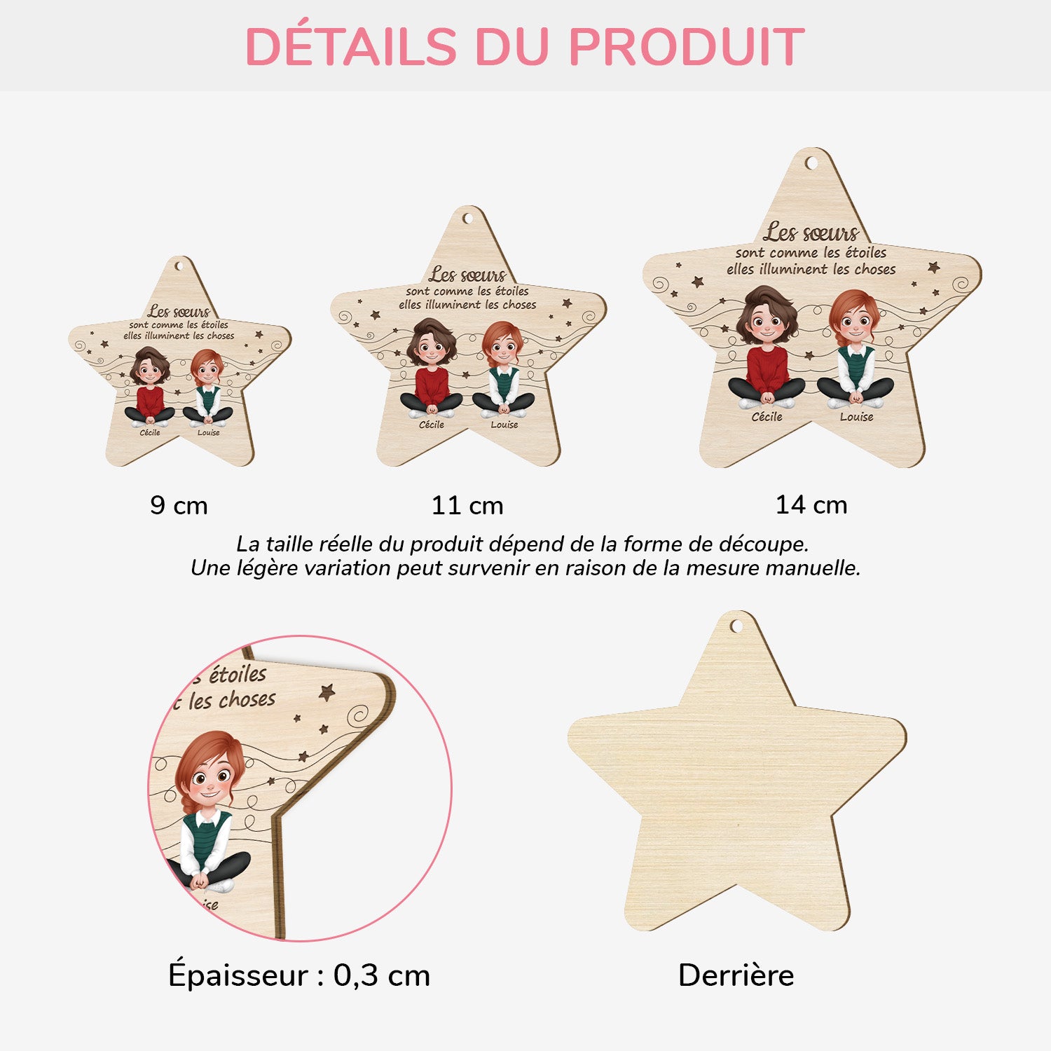 5546OFR3 ornement en bois a 1 couche personnalise en forme de etoile soeurs comme les etoiles 5546o8vza