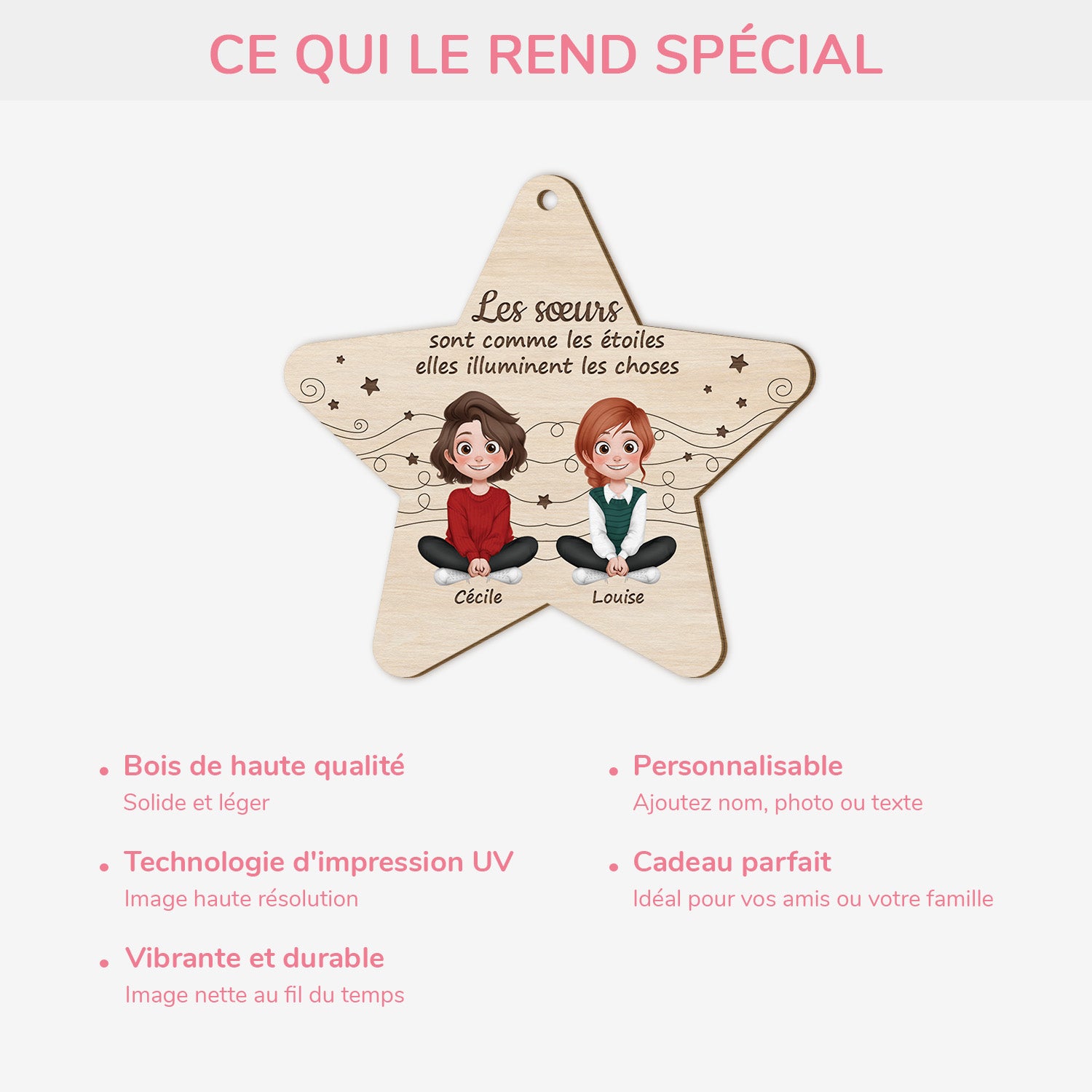 5546OFR4 ornement en bois a 1 couche personnalise en forme de etoile soeurs comme les etoiles 5546o8vza