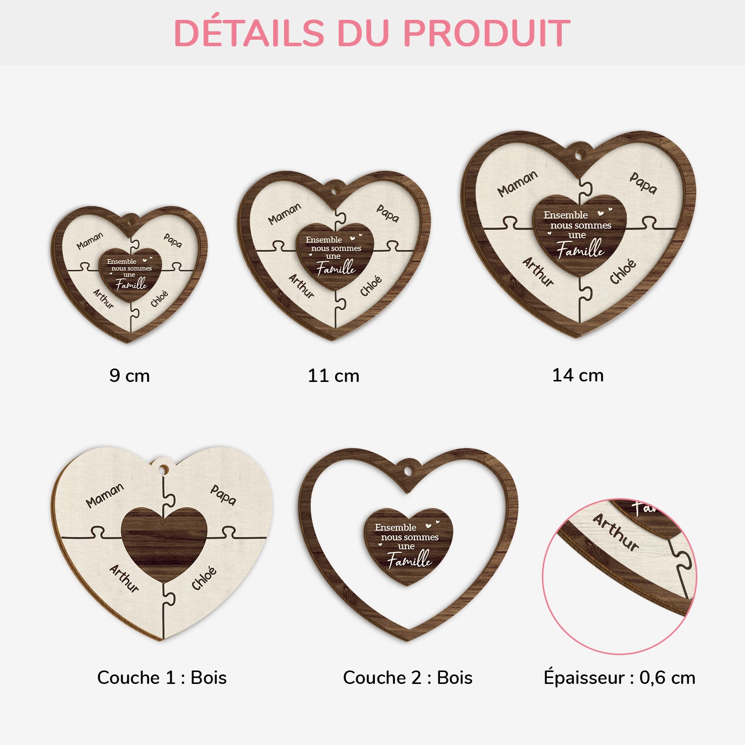 5547OFR3 ornement puzzle en bois a 2 couches personnalise pour famille ensemble 5547o5qai