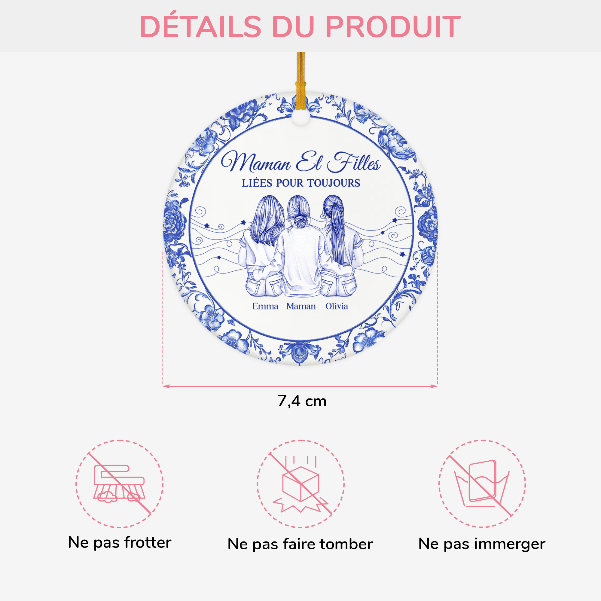 5551OFR3 ornement ceramique personnalise maman et fille liees pour toujours 5551o5z5a