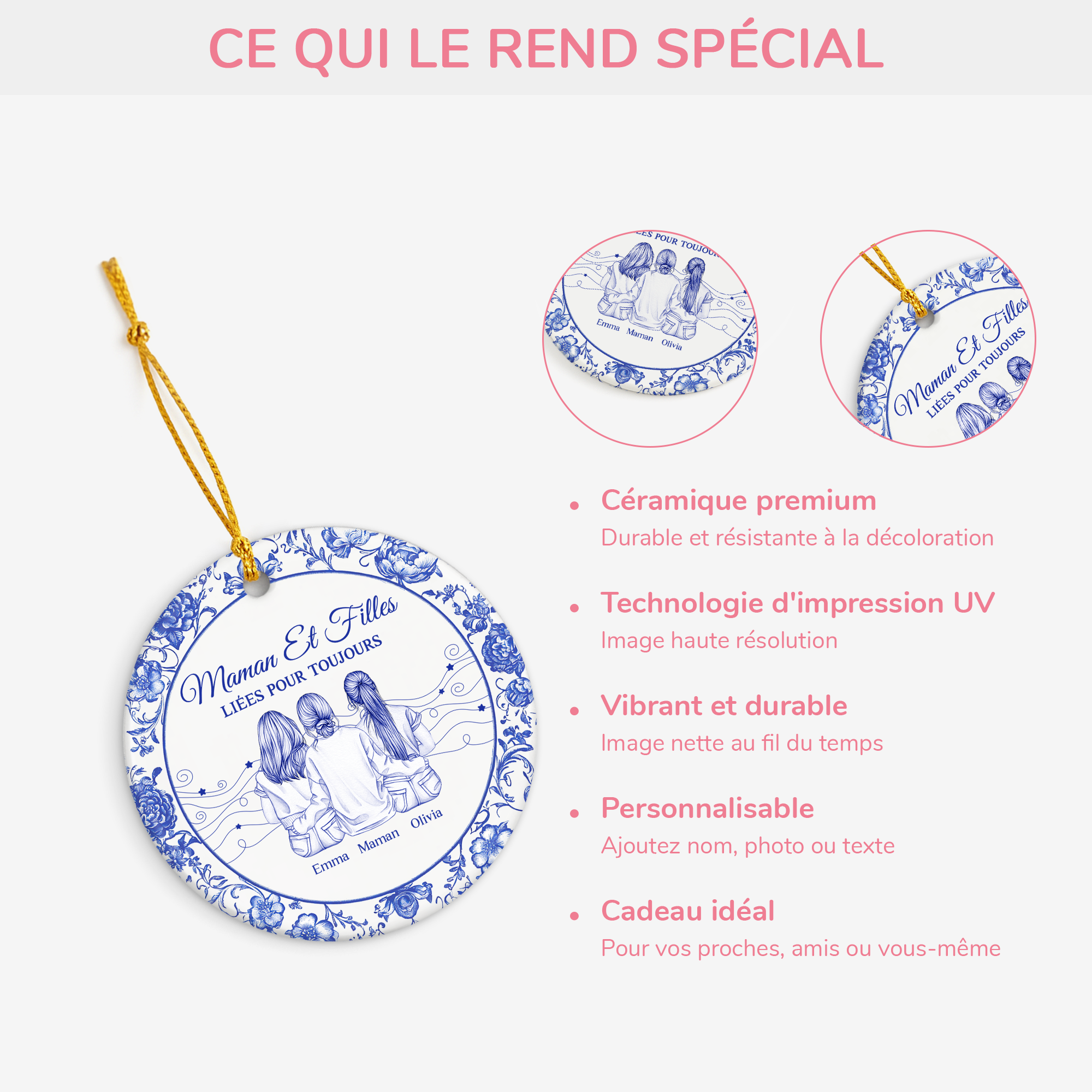 5551OFR4 ornement ceramique personnalise maman et fille liees pour toujours 5551o5z5a