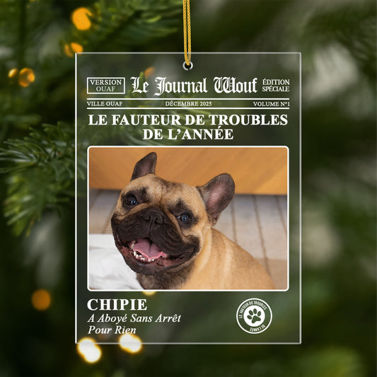 5560OFR1 ornement en acrylique personnalise chien avec photo le journal wouf 5560ottqc