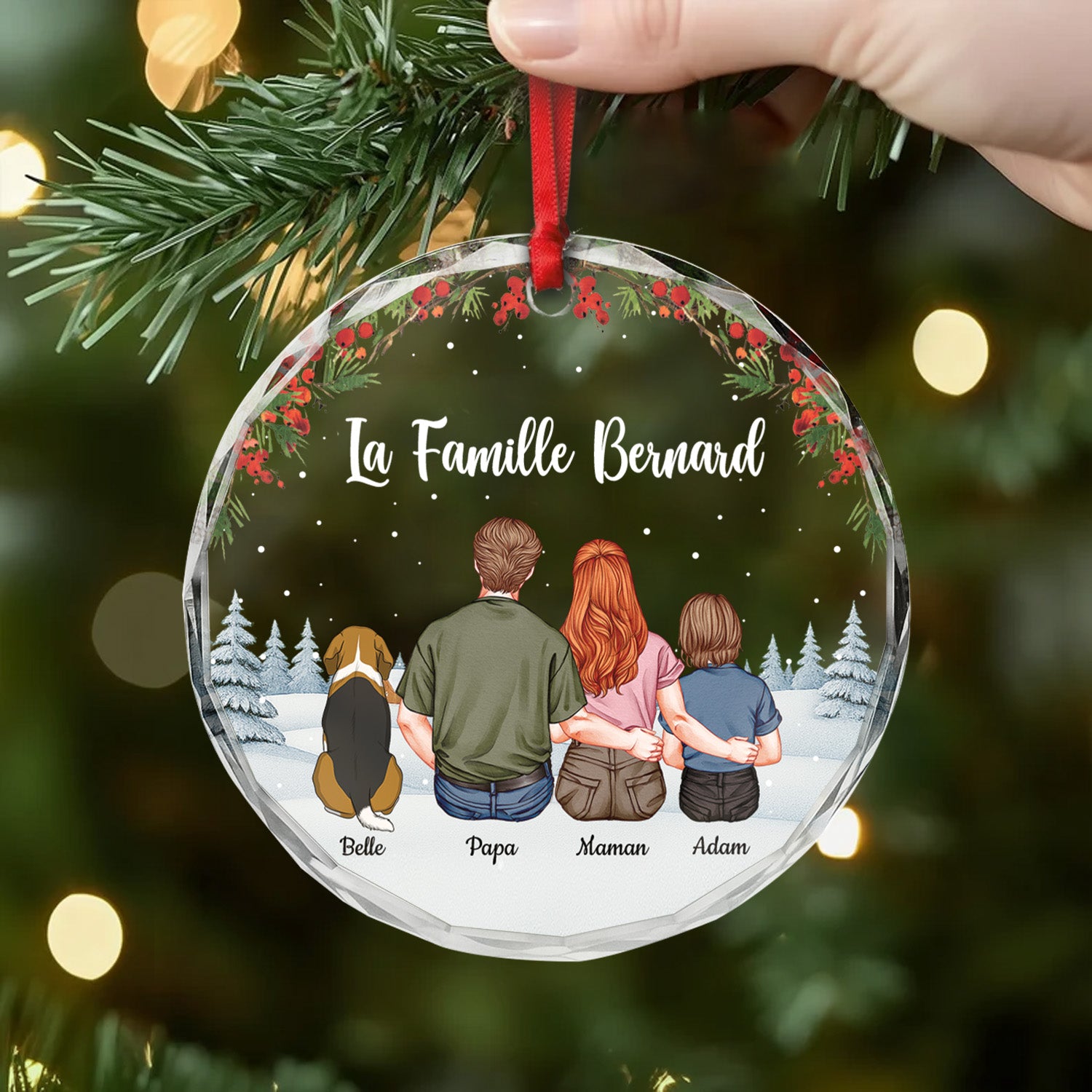 Ornement En Verre Personnalisé Famille - Notre Famille De Dos - Cadeau Plus