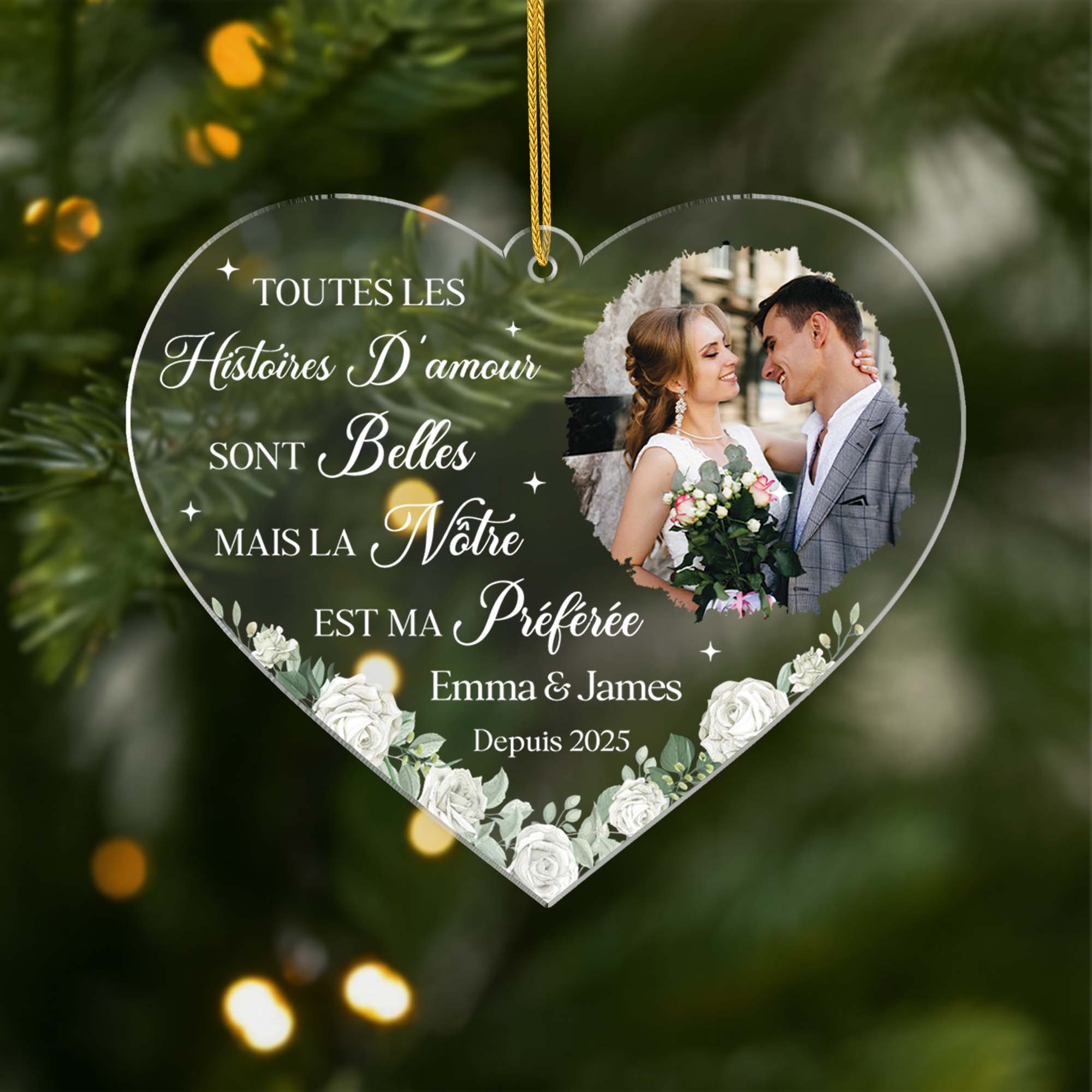 5564OFR1 ornement en acrylique personnalise couple avec photo notre histoire damour mariage 5564o8tcg