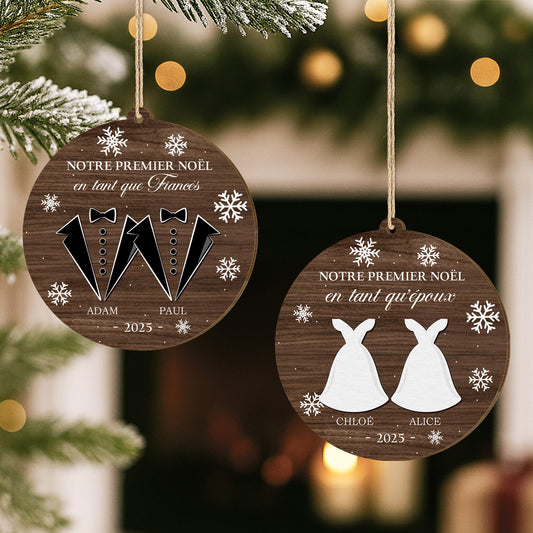 5565OFR2 ornement noel en bois a 1 couche personnalise couple premier noel mariage 5565o6qag